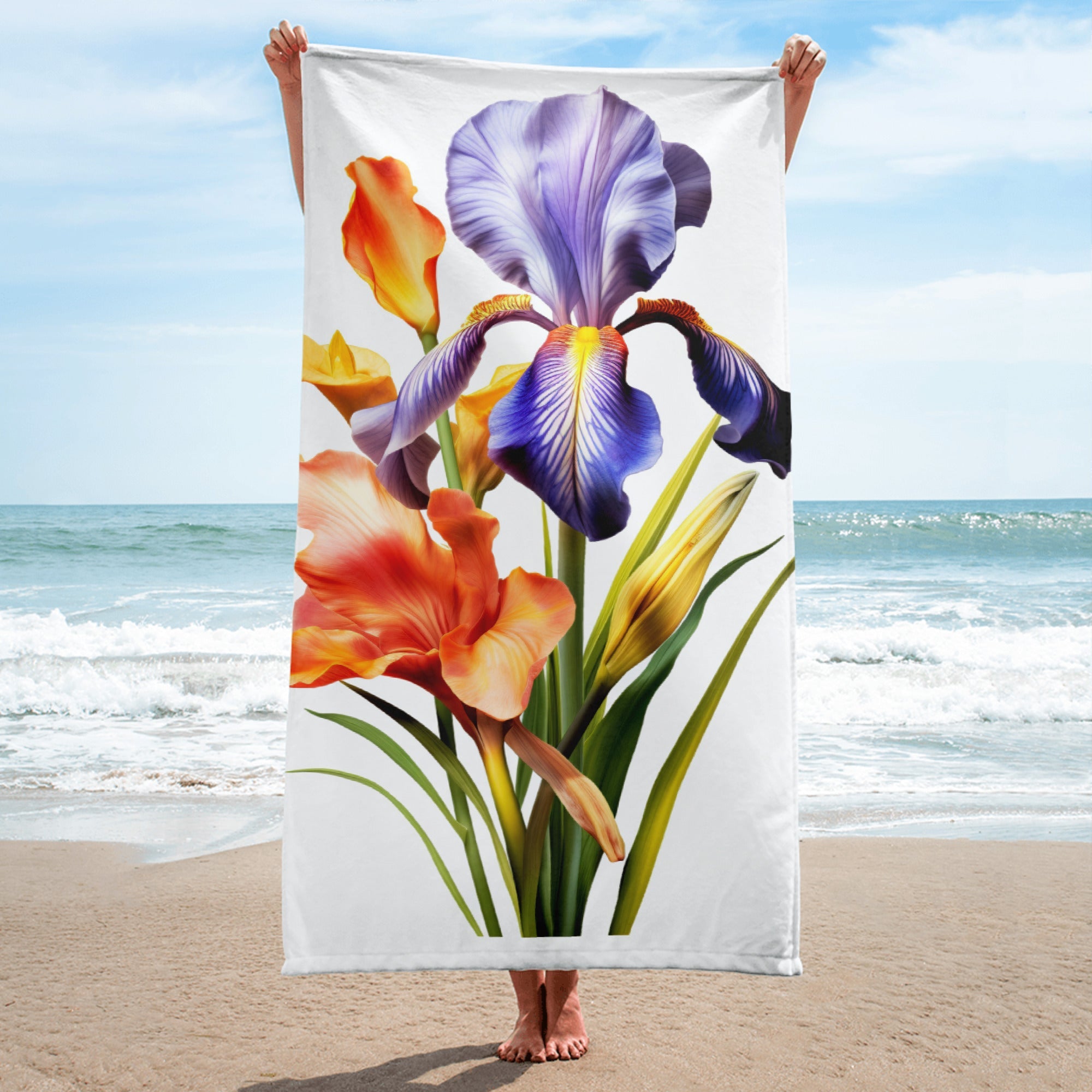 Dutch Iris Flower Beach Towel by Visual Verse - Image 1