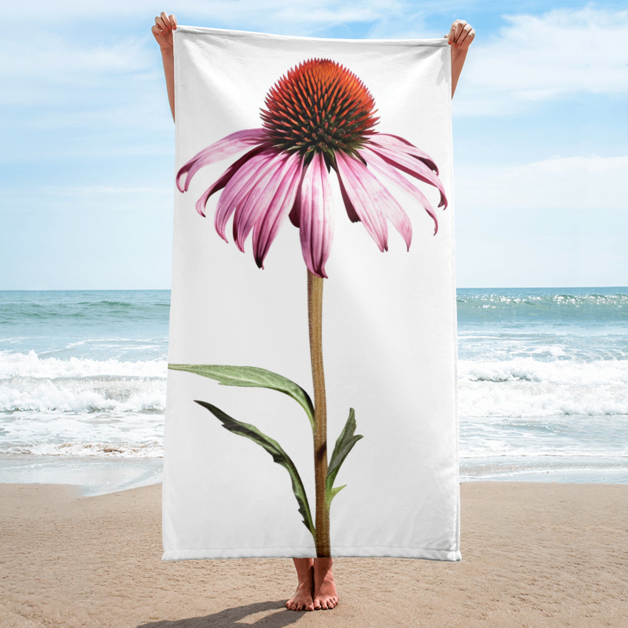Echinacea Flower Beach Towel by Visual Verse - Image 1