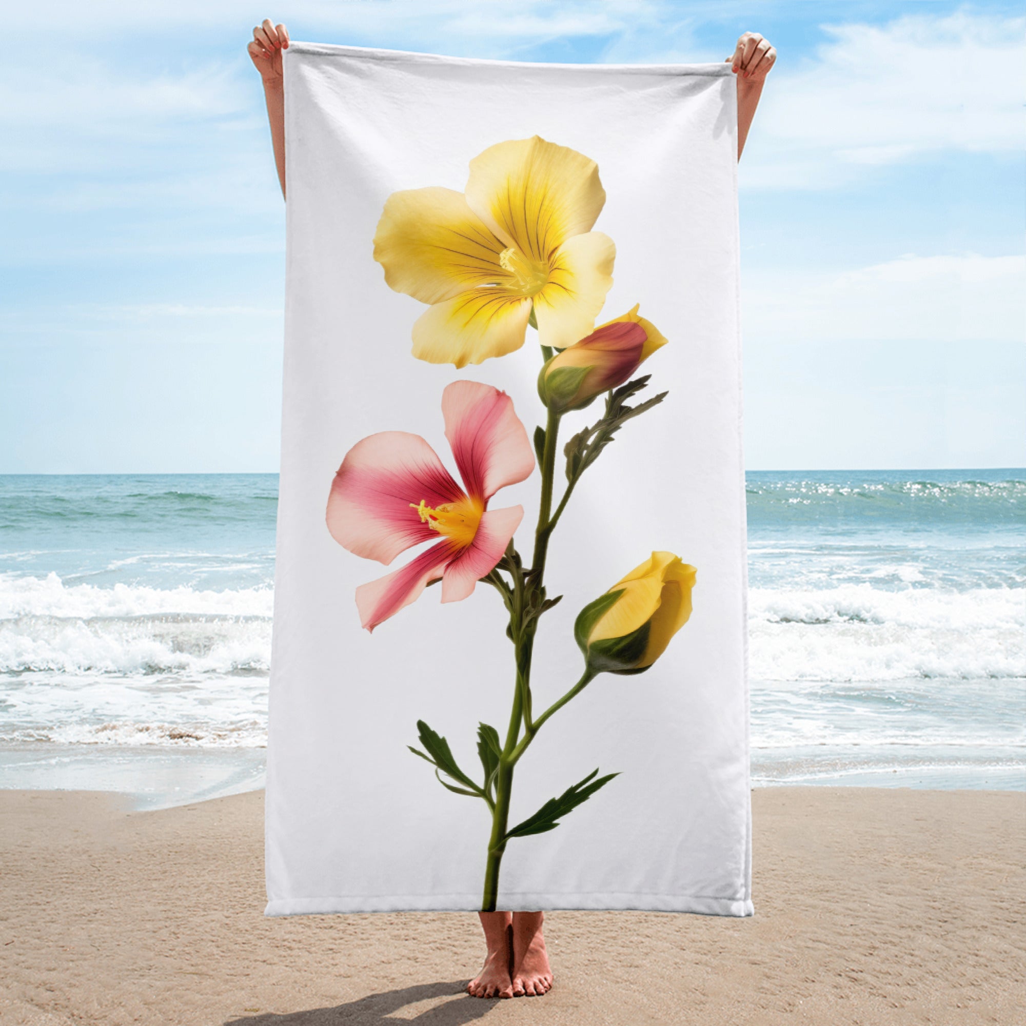 Evening Primrose Flower Beach Towel by Visual Verse - Image 1