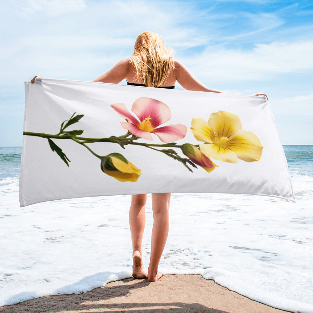 Evening Primrose Flower Beach Towel by Visual Verse - Image 2