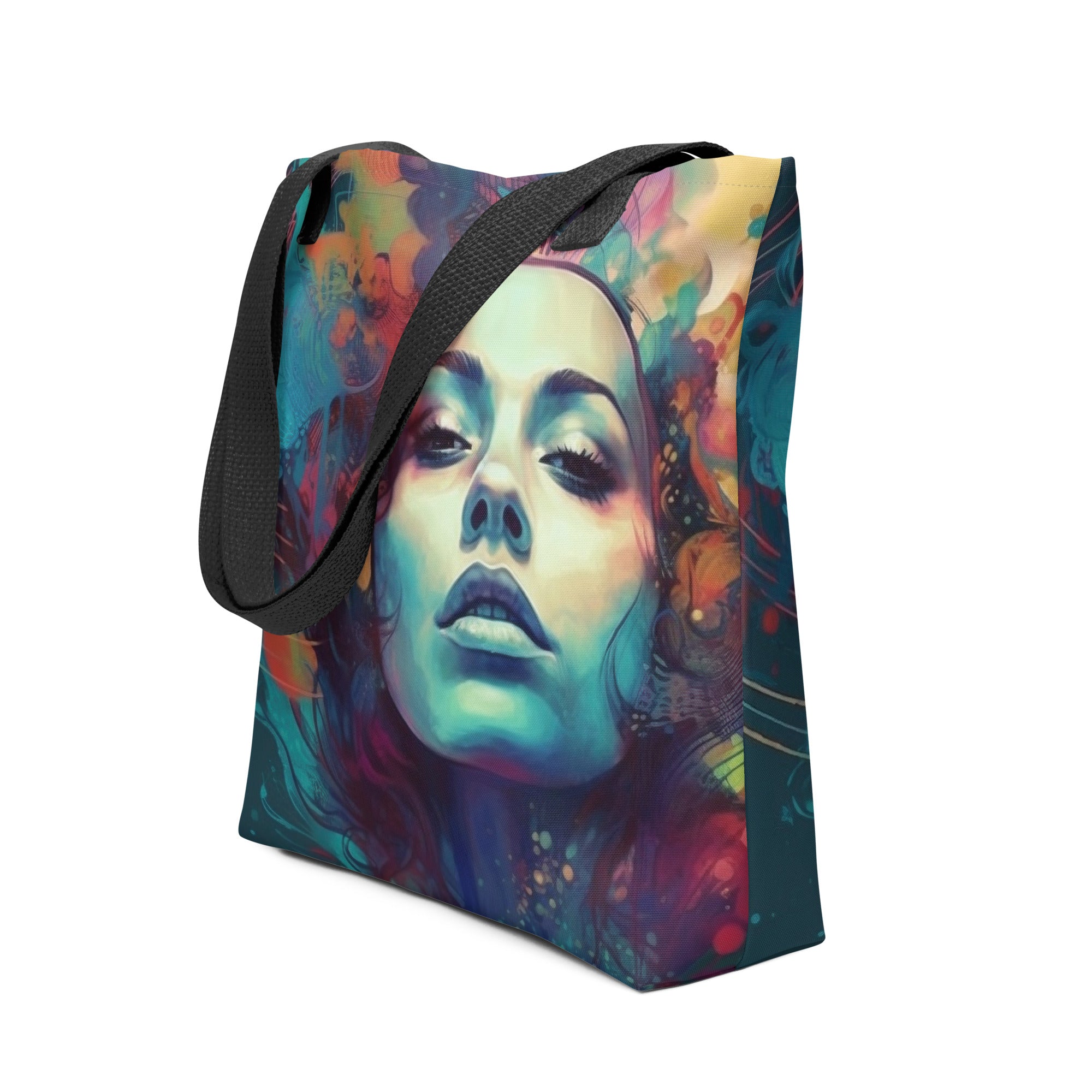 Exaggerated Trippy Portrait Tote Bag by Visual Verse - Image 1
