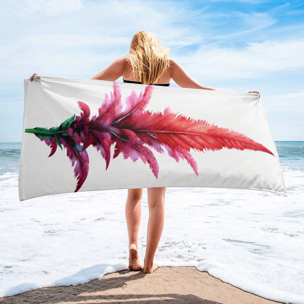 Feathered Amaranth Flower Beach Towel by Visual Verse - Image 2