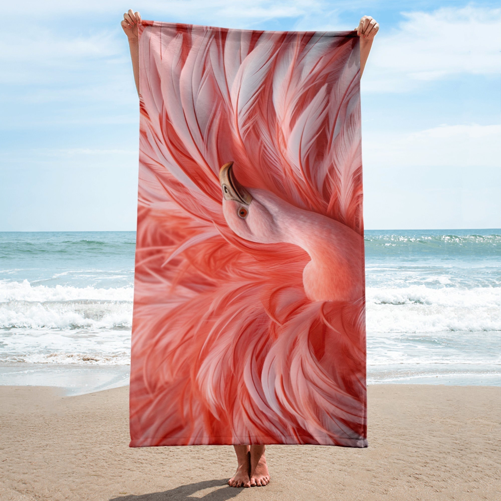 Flamingo Feather Beach Towel by Visual Verse - Image 1