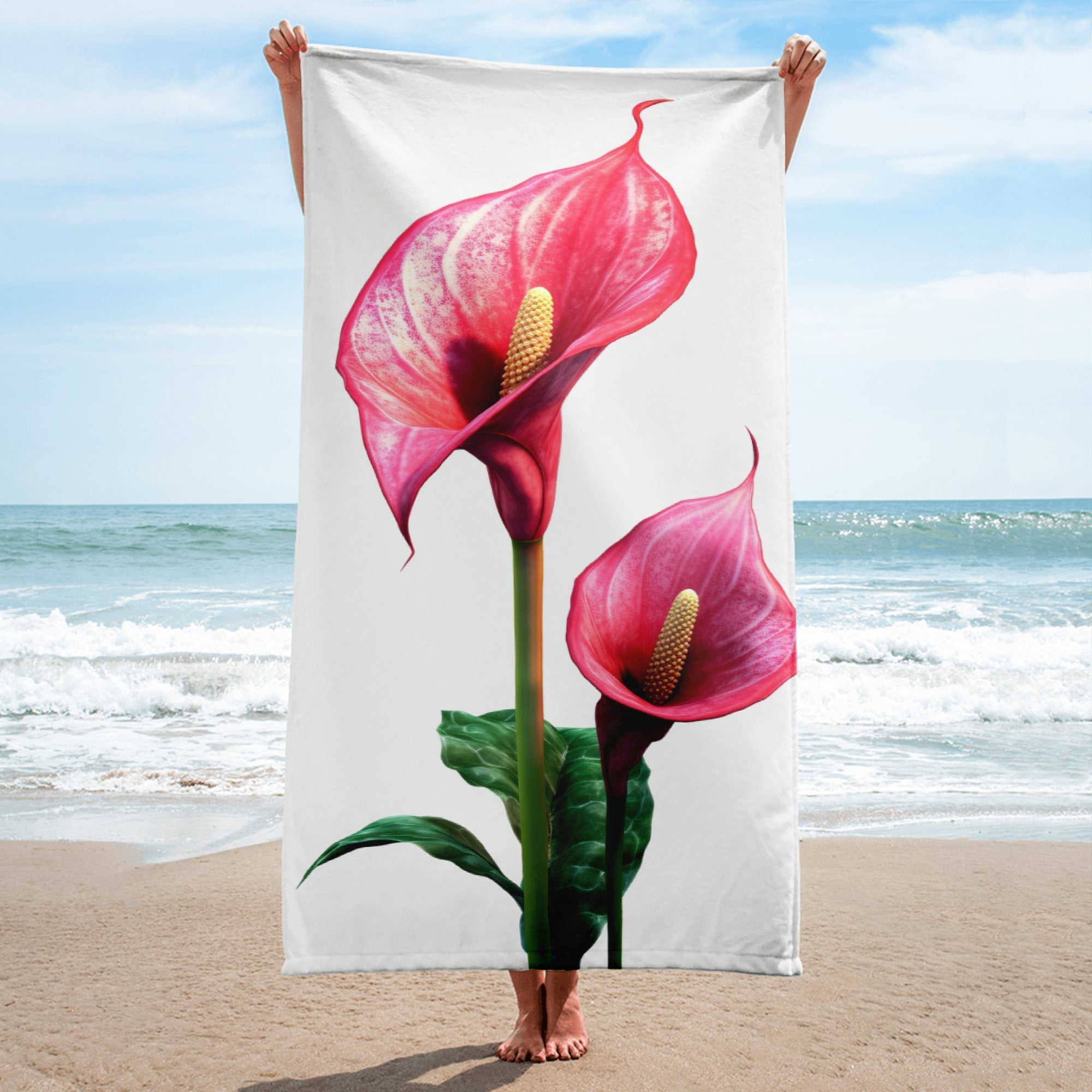 Flamingo Flower Beach Towel by Visual Verse - Image 1
