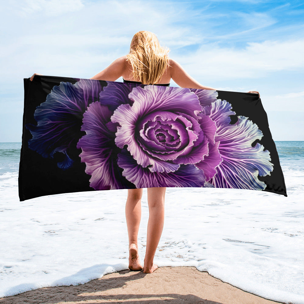 Flowering Kale Flower Beach Towel by Visual Verse - Image 2