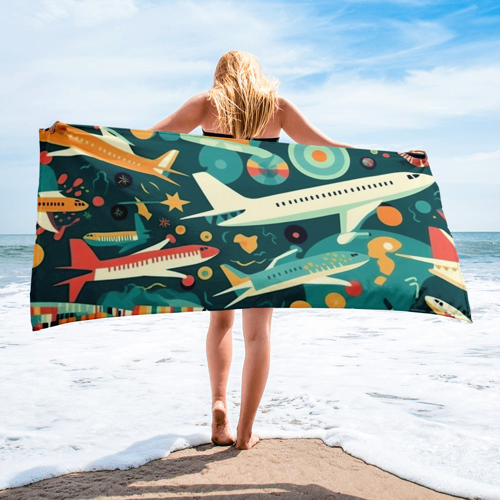 Fly High With Airplanes Print Beach Towel by Visual Verse - Image 2