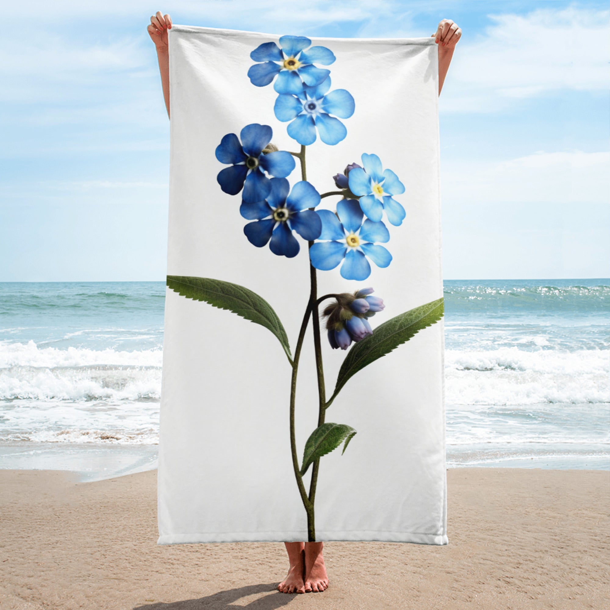Forget-Me-Not Flower Beach Towel by Visual Verse - Image 1
