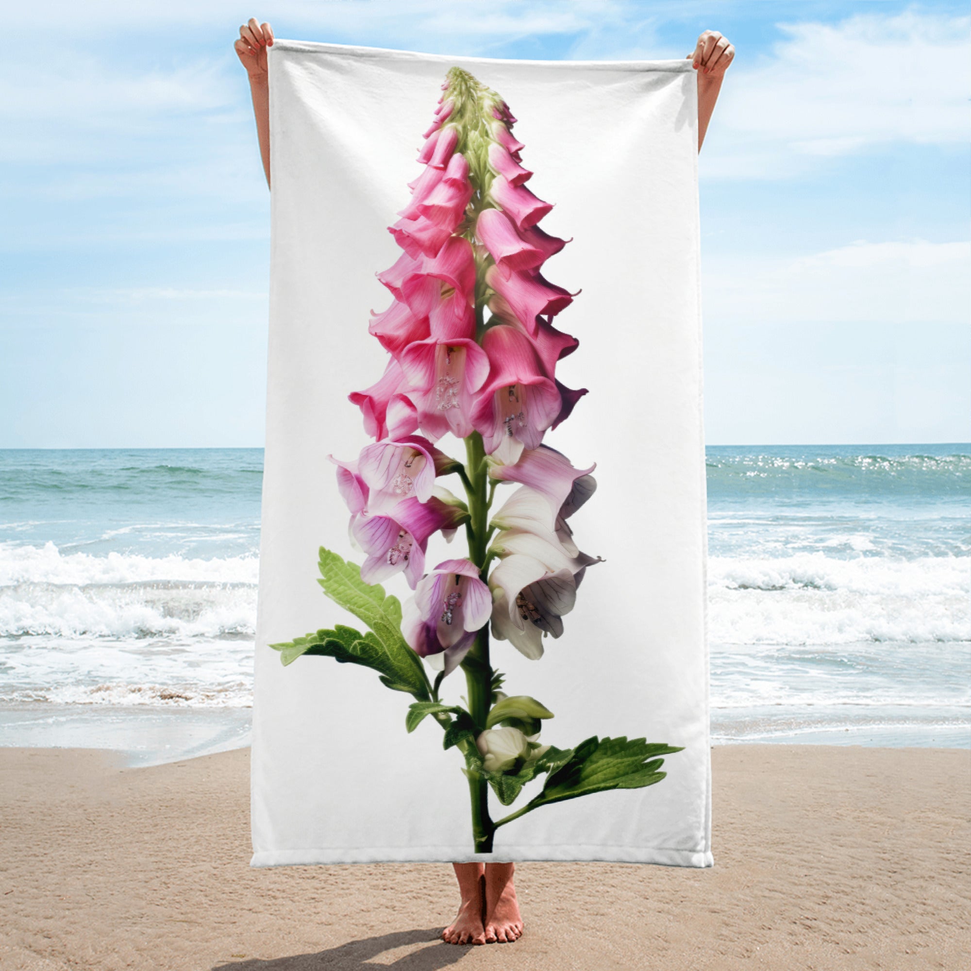 Foxglove Flower Beach Towel by Visual Verse - Image 1