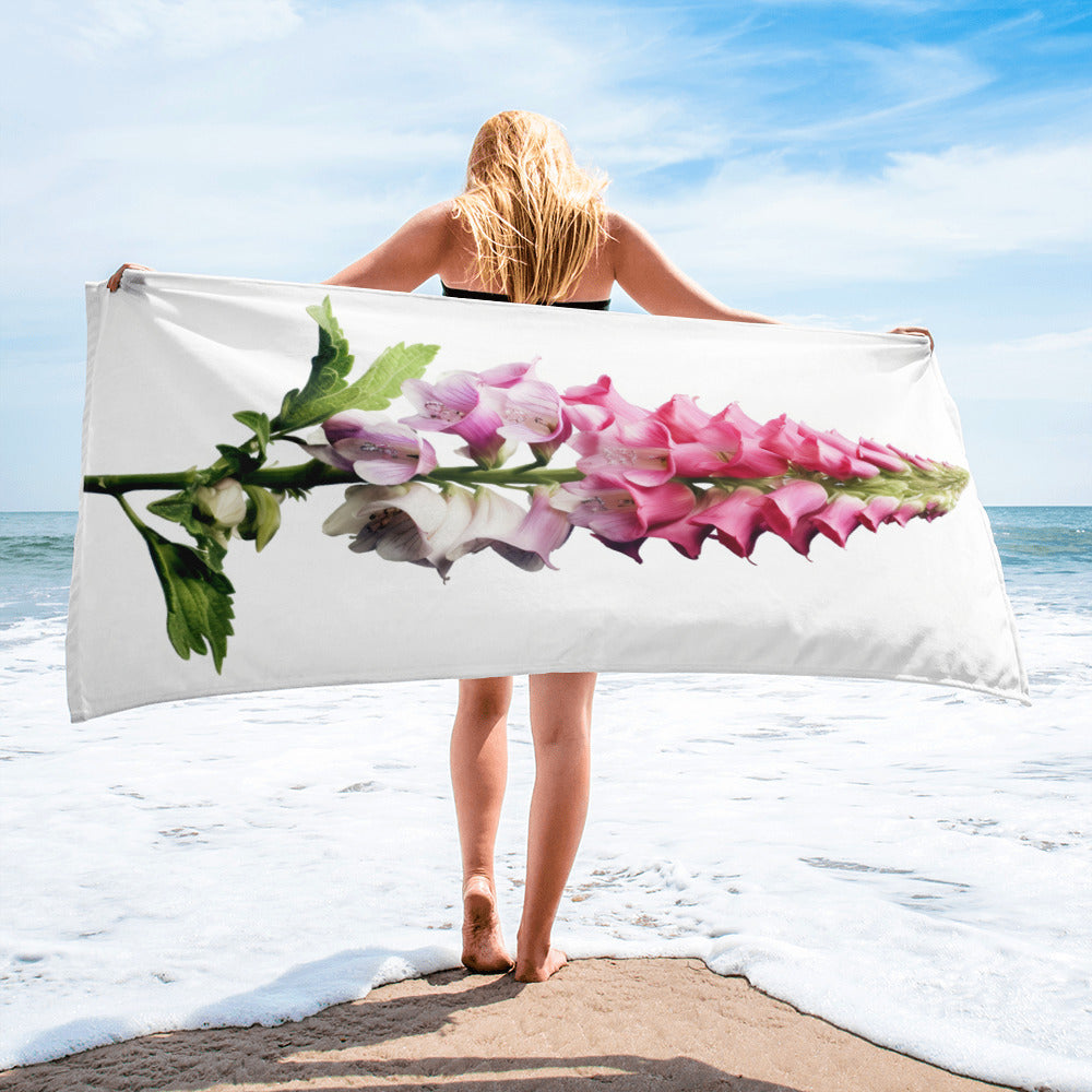 Foxglove Flower Beach Towel by Visual Verse - Image 2