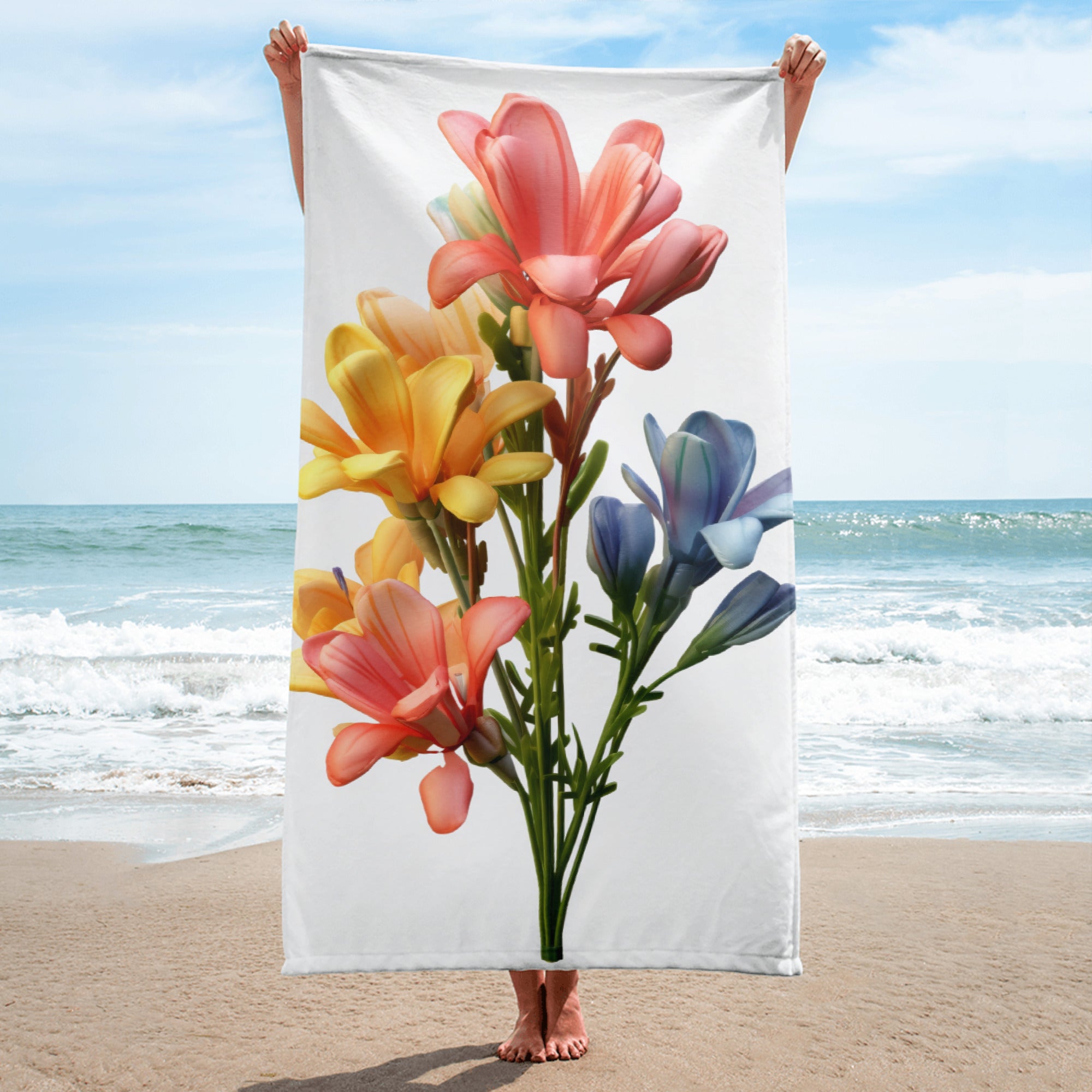 Freesia Flower Beach Towel by Visual Verse - Image 1