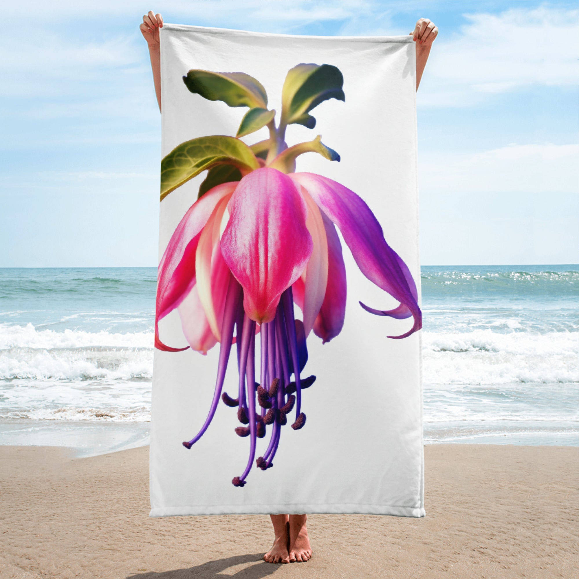 Fuchsia Flower Beach Towel by Visual Verse - Image 1