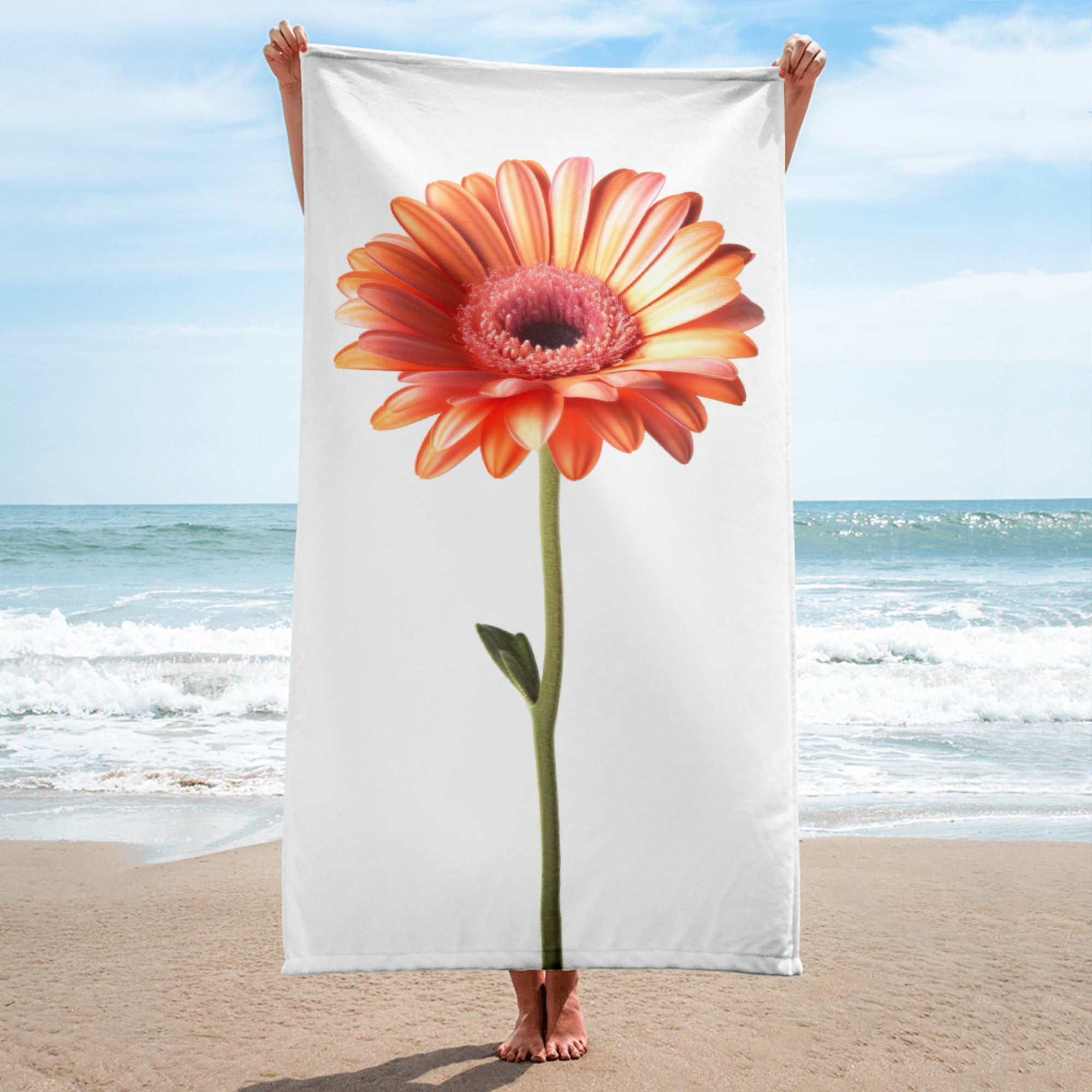 Gerbera Daisy Flower Beach Towel by Visual Verse - Image 1