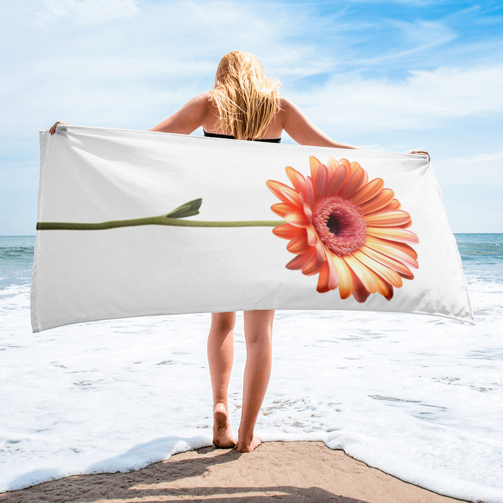 Gerbera Daisy Flower Beach Towel by Visual Verse - Image 2