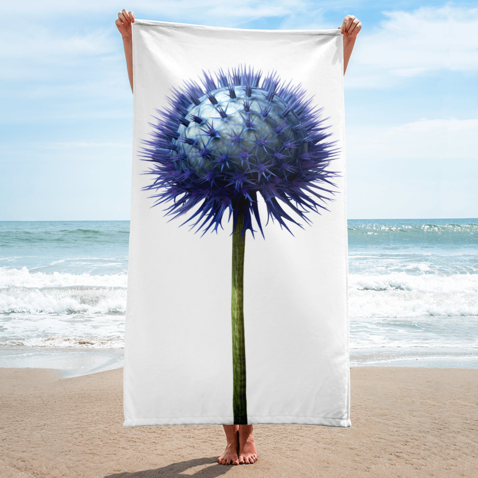 Globe Thistle Flower Beach Towel by Visual Verse - Image 1