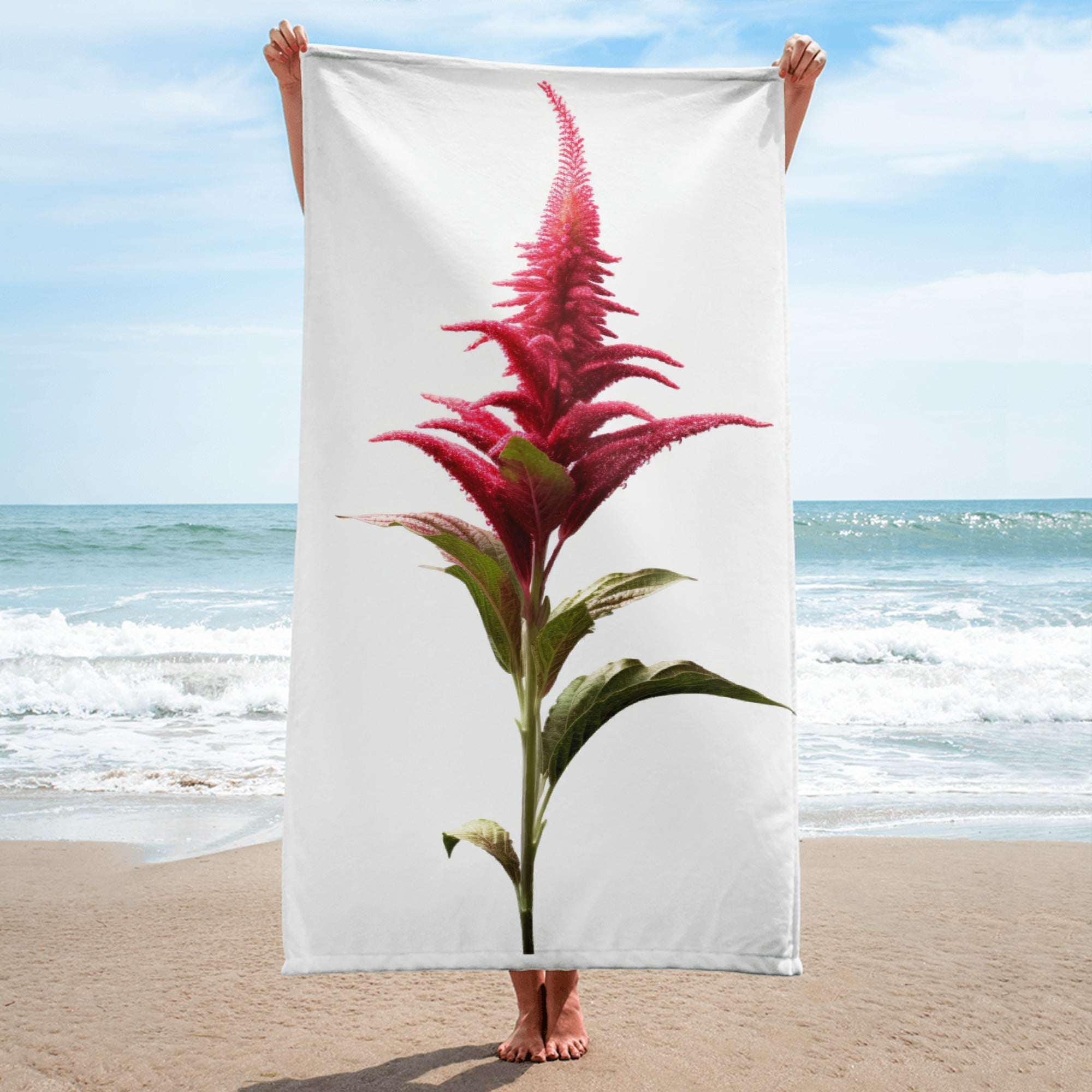 Growing Amaranth Flower Beach Towel by Visual Verse - Image 1