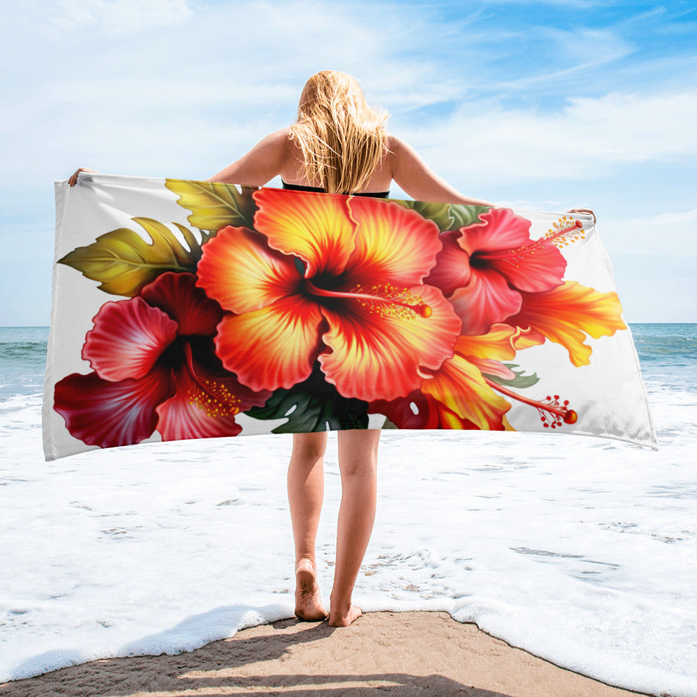 Hibiscus Flower Beach Towel by Visual Verse - Image 2