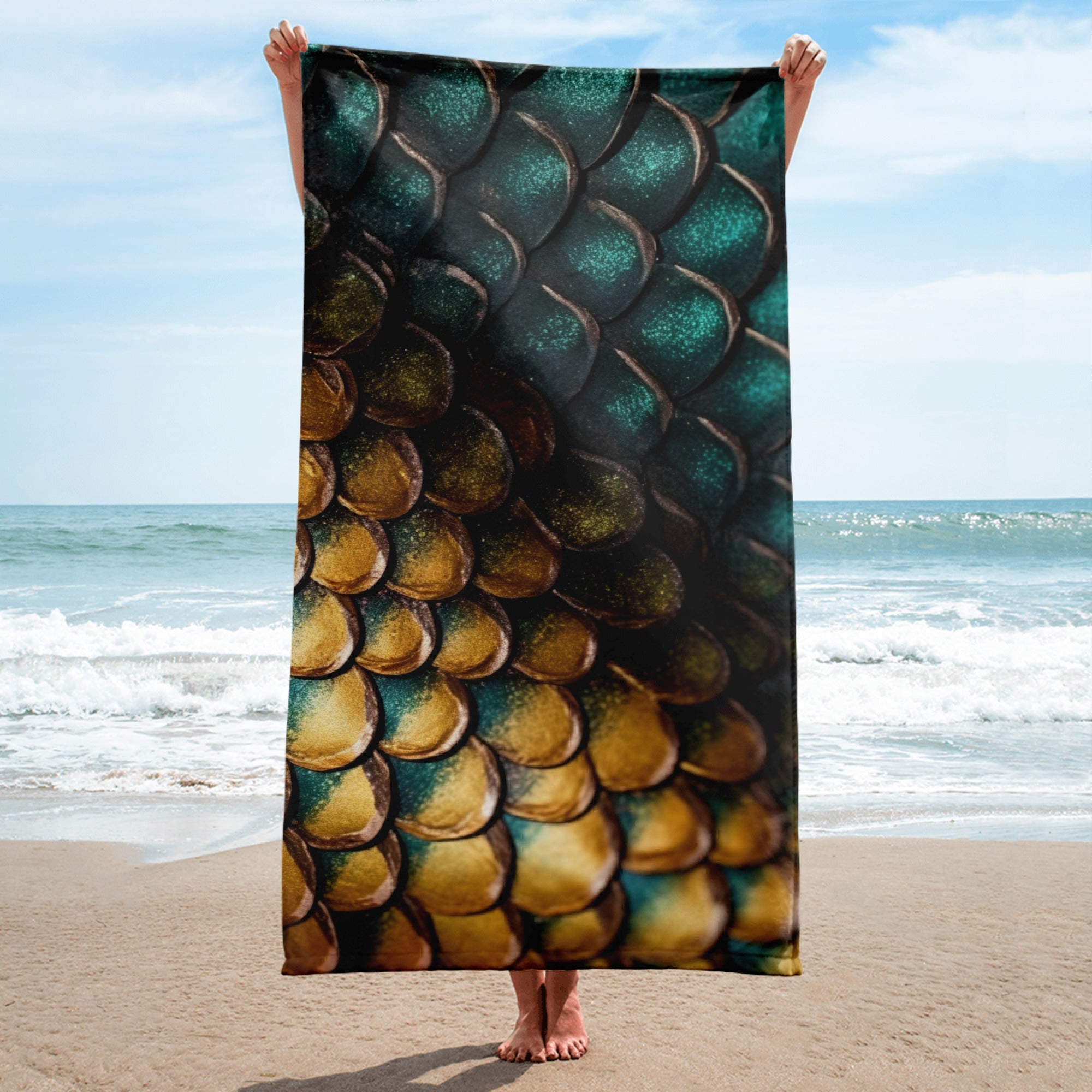 Intricate Snake Scale Beach Towel by Visual Verse - Image 1