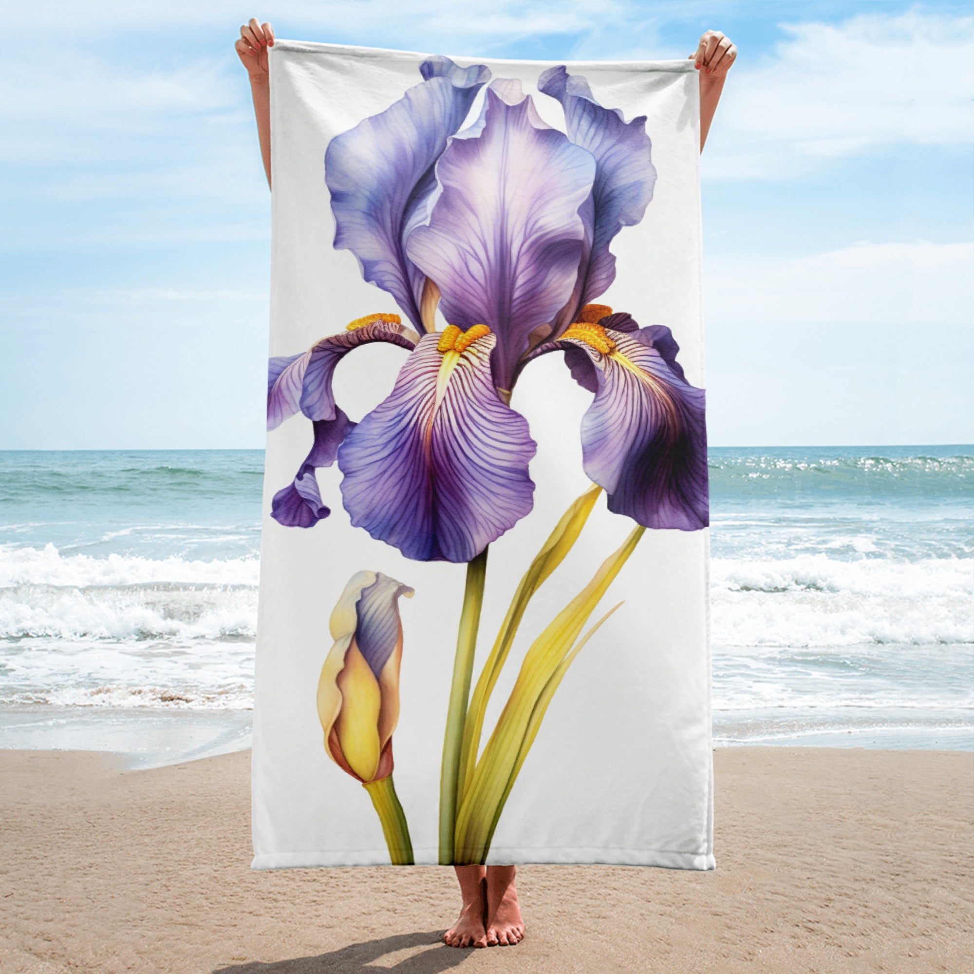 Iris Flower Beach Towel by Visual Verse - Image 1