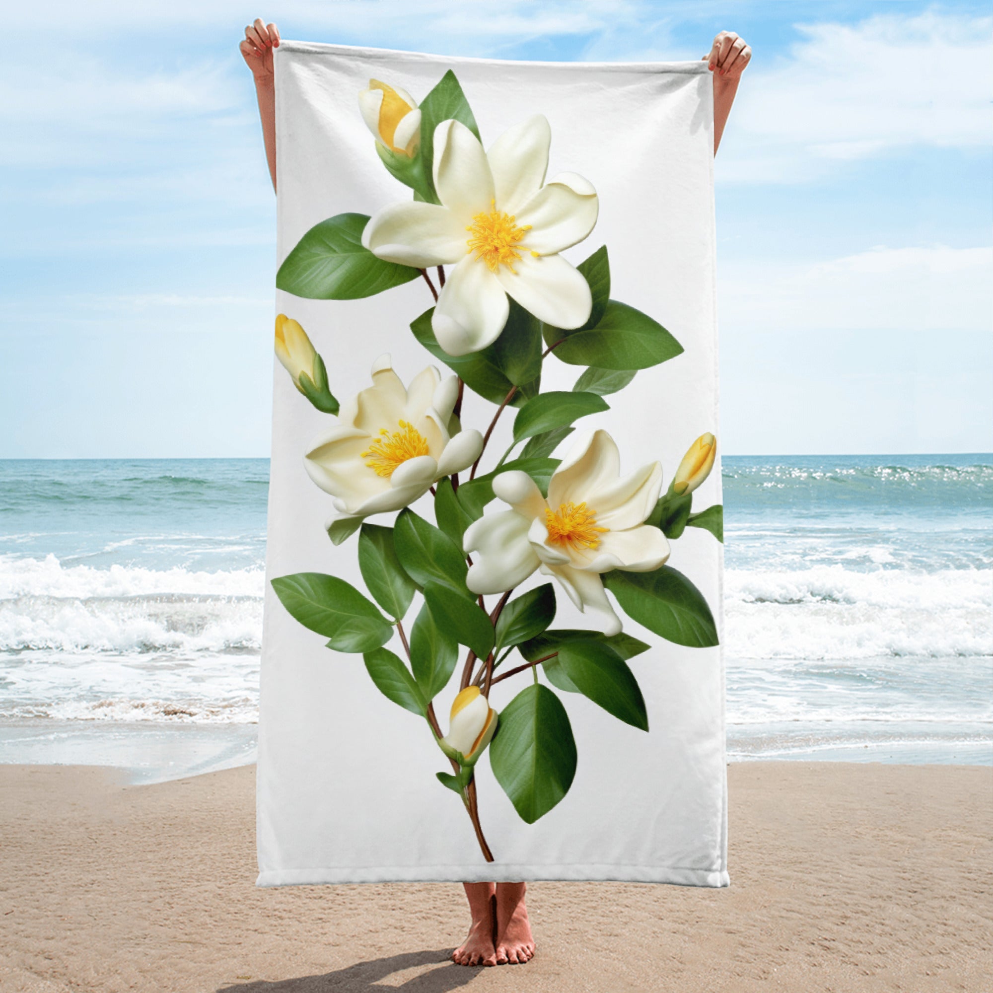 Jasmine Flower Beach Towel by Visual Verse - Image 1