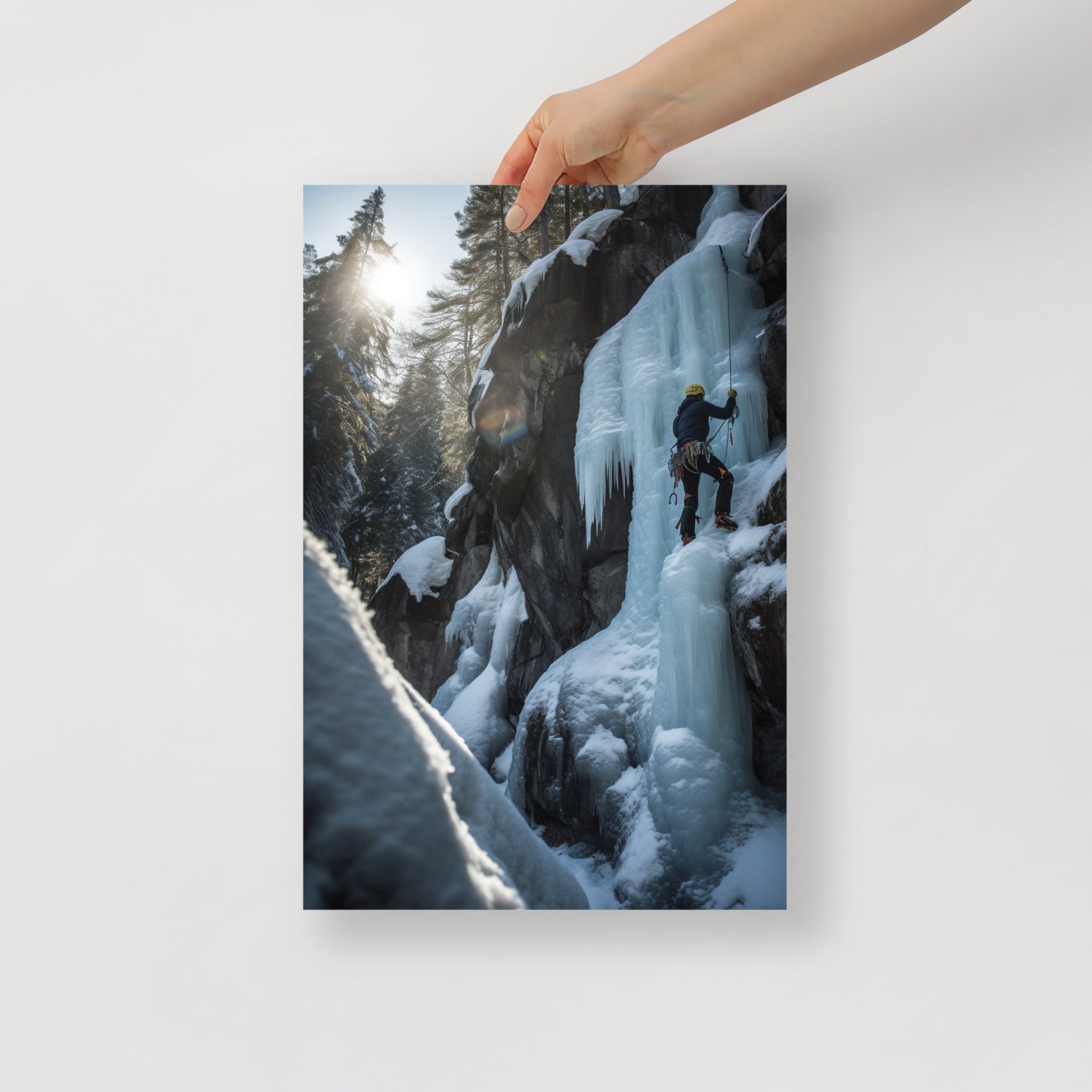Majestic Frozen Waterfall Climber Art Poster by Visual Verse - Image 4