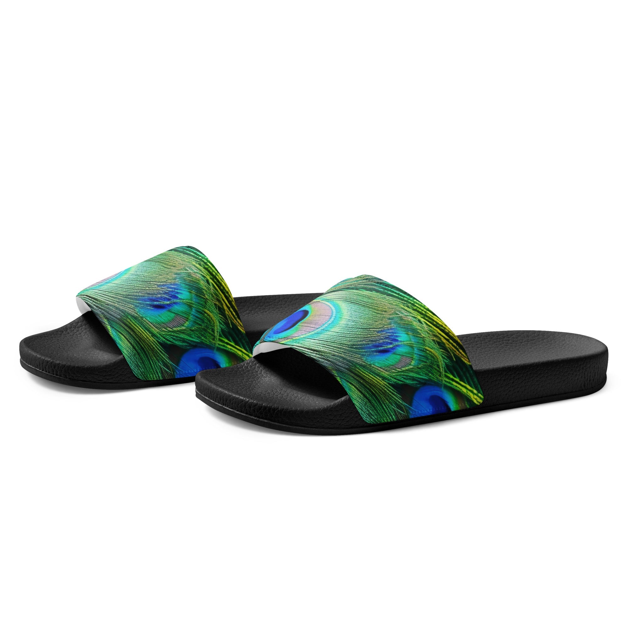 Peacock Feather Men's Slides by Visual Verse - Image 3