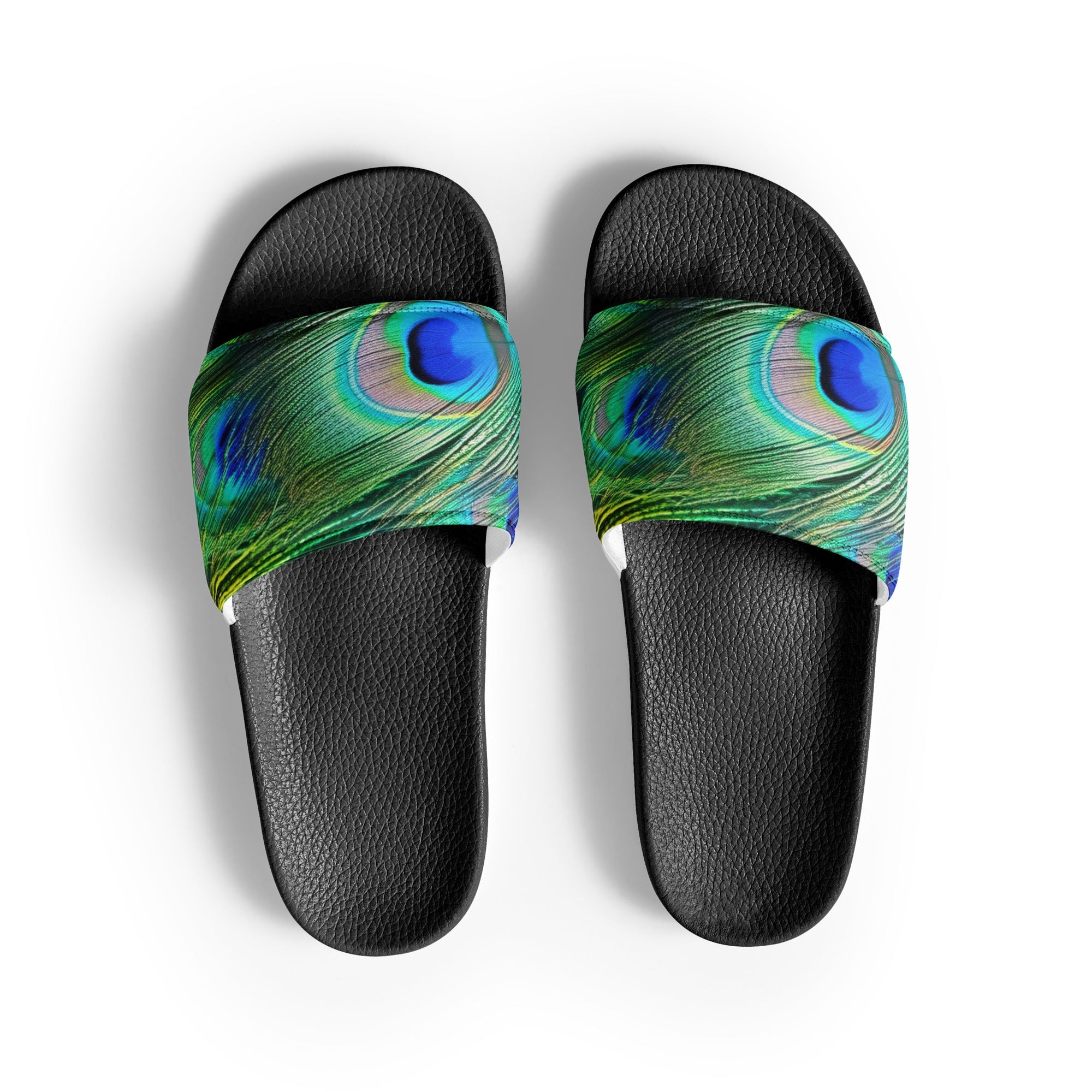 Peacock Feather Women's Slides by Visual Verse - Image 1