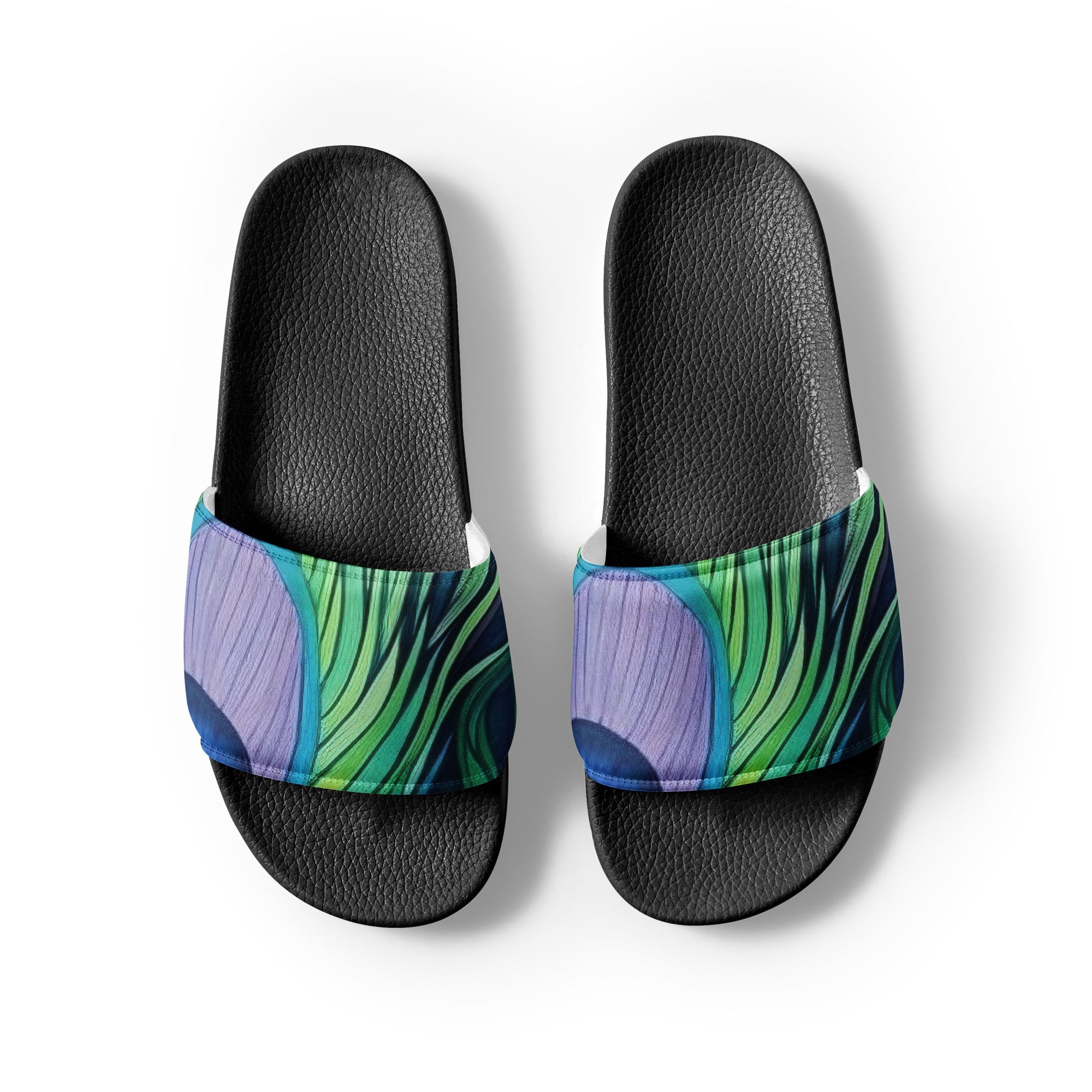 Peacock Feathers Women's Slides - Draw Inspiration by Visual Verse - Image 2