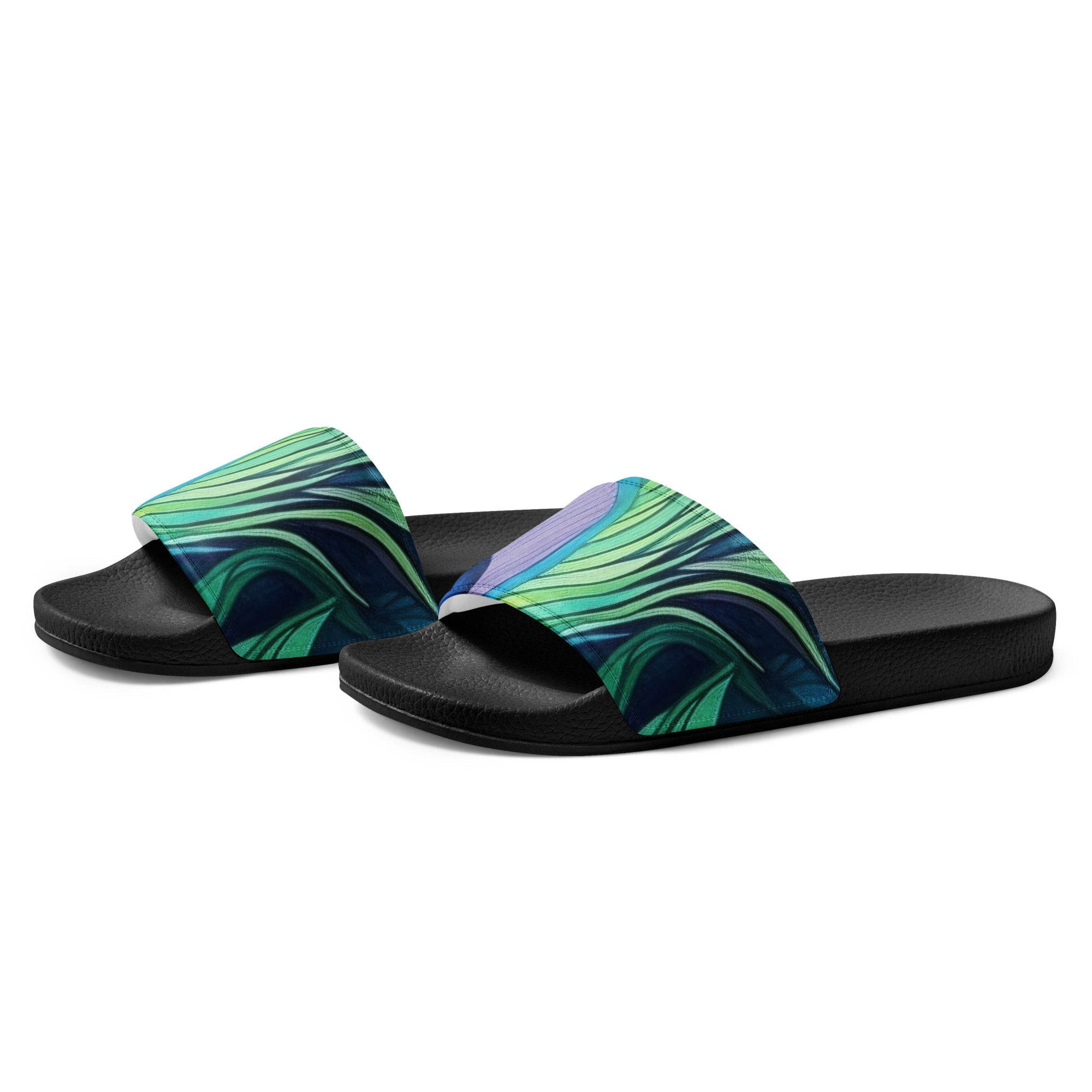 Peacock Feathers Women's Slides - Draw Inspiration by Visual Verse - Image 3