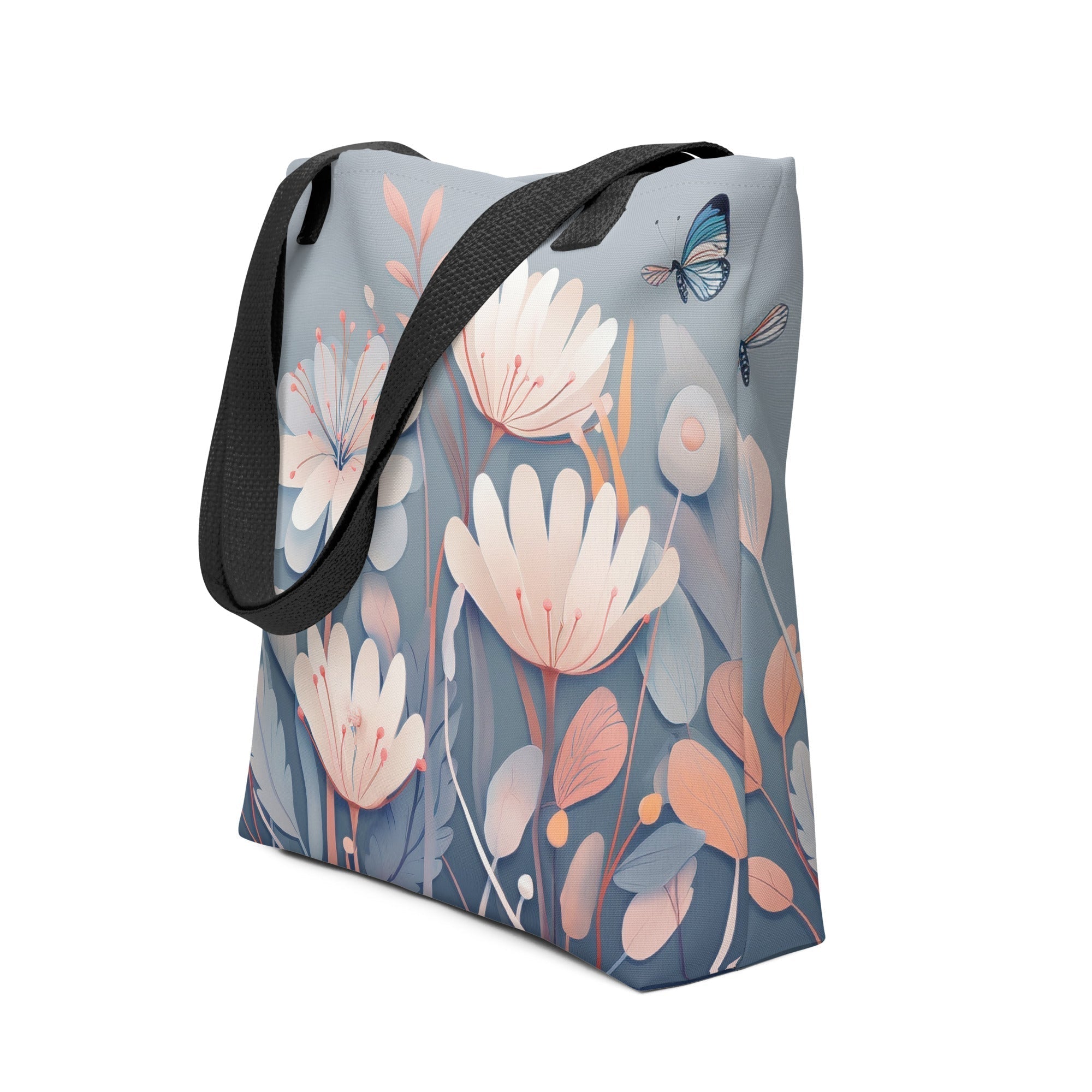 Pink Flowers Illustration Series Tote Bag by Visual Verse - Image 1