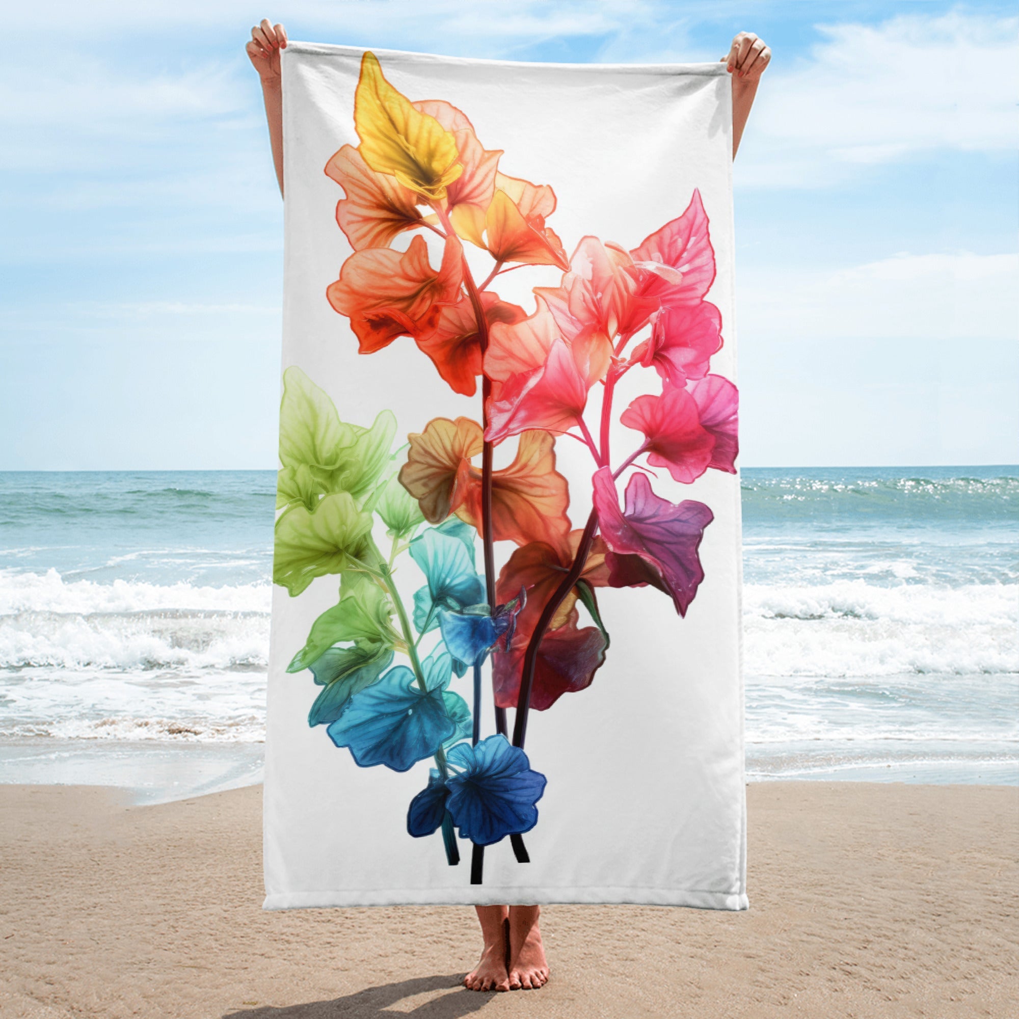 Rainbow Coral Bells Flower Beach Towel by Visual Verse - Image 1