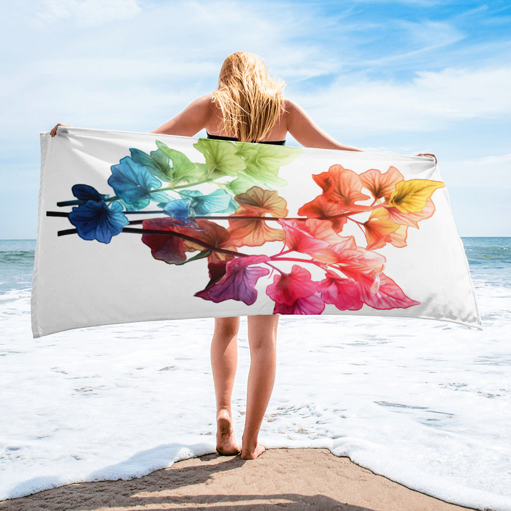 Rainbow Coral Bells Flower Beach Towel by Visual Verse - Image 2