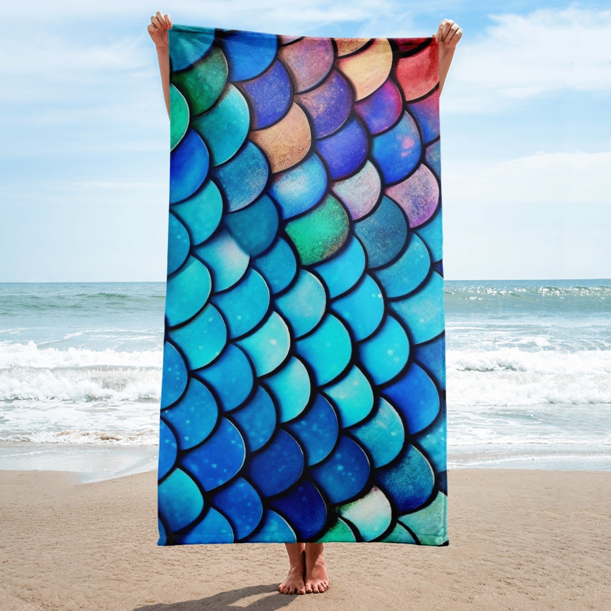 Rainbow Fish Scales Beach Towel by Visual Verse - Image 1