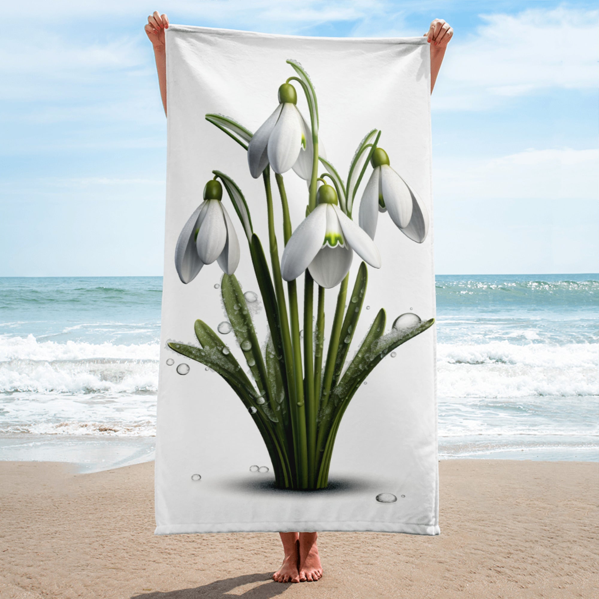 Snowdrop Flower Beach Towel by Visual Verse - Image 1