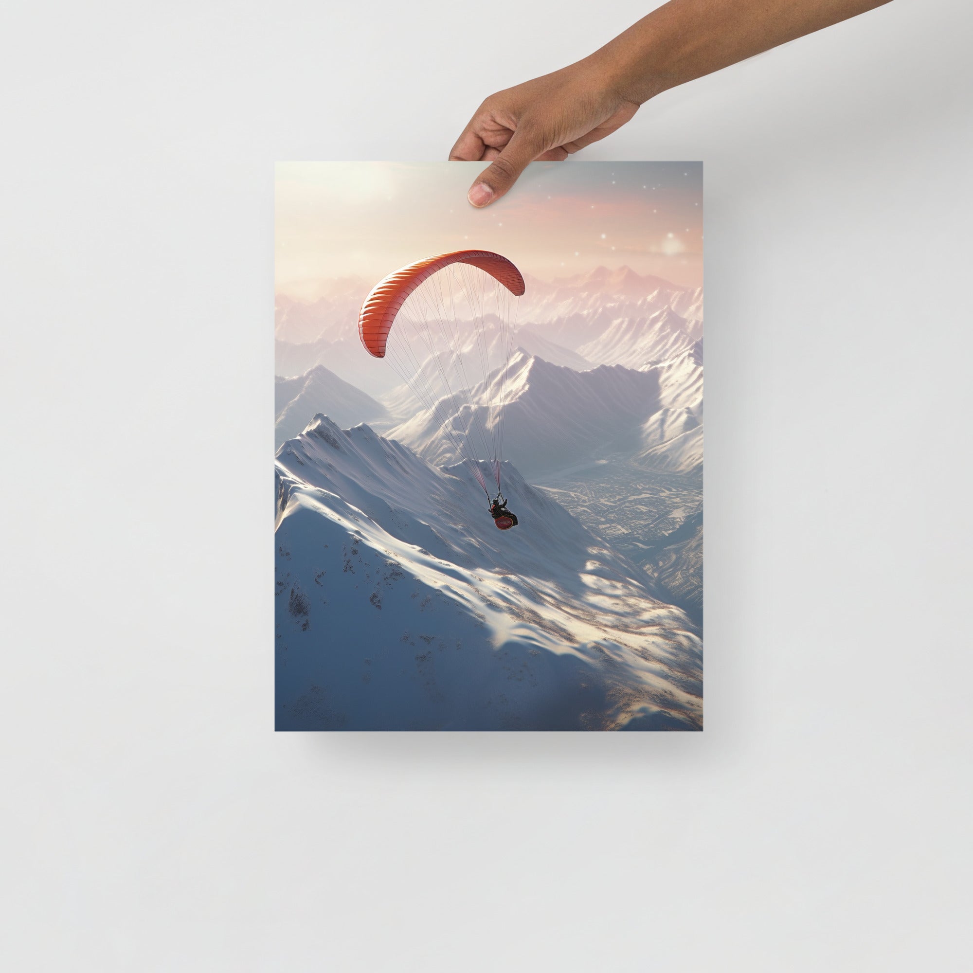 Snowy Mountains Hang Gliding Art Poster by Visual Verse - Image 3