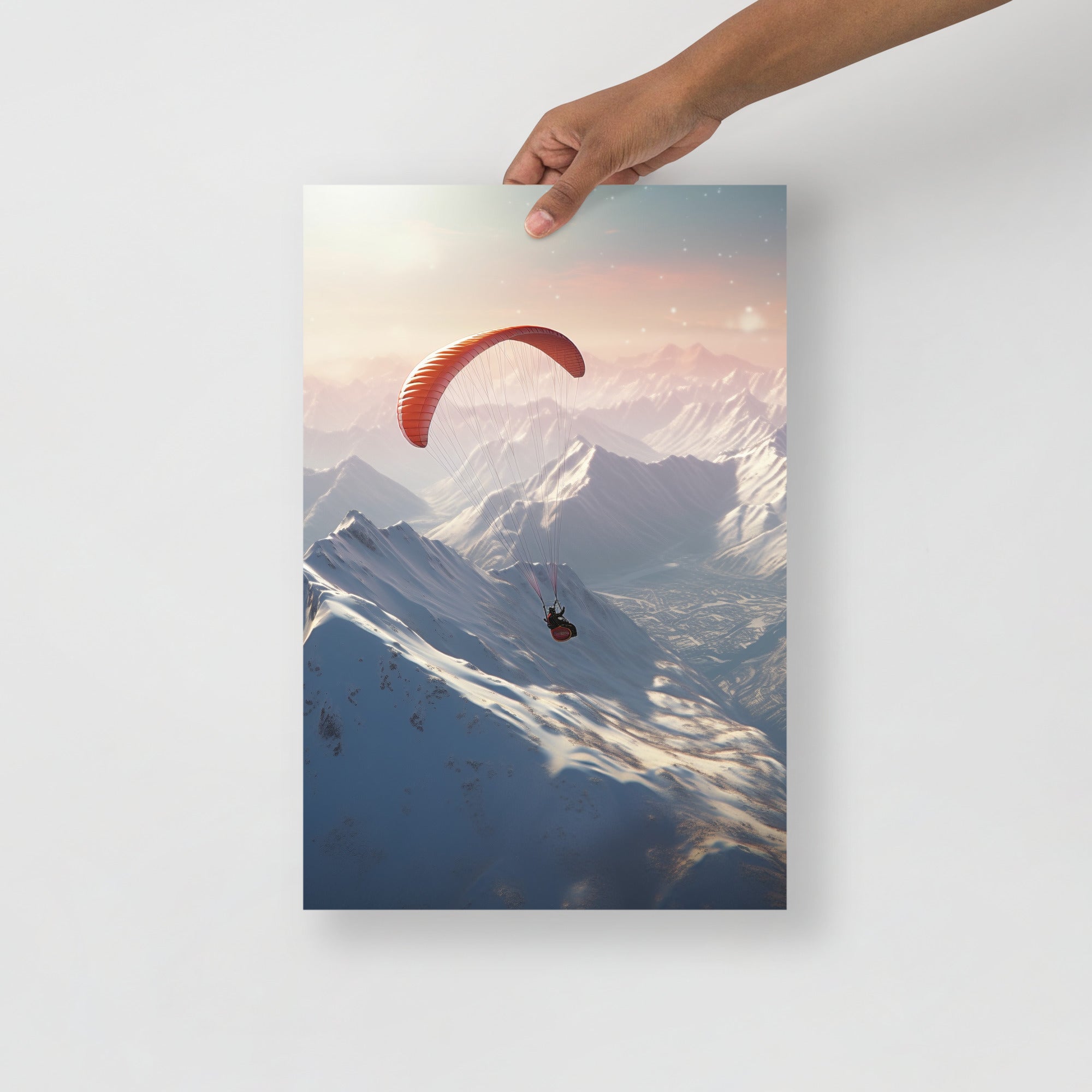 Snowy Mountains Hang Gliding Art Poster by Visual Verse - Image 4