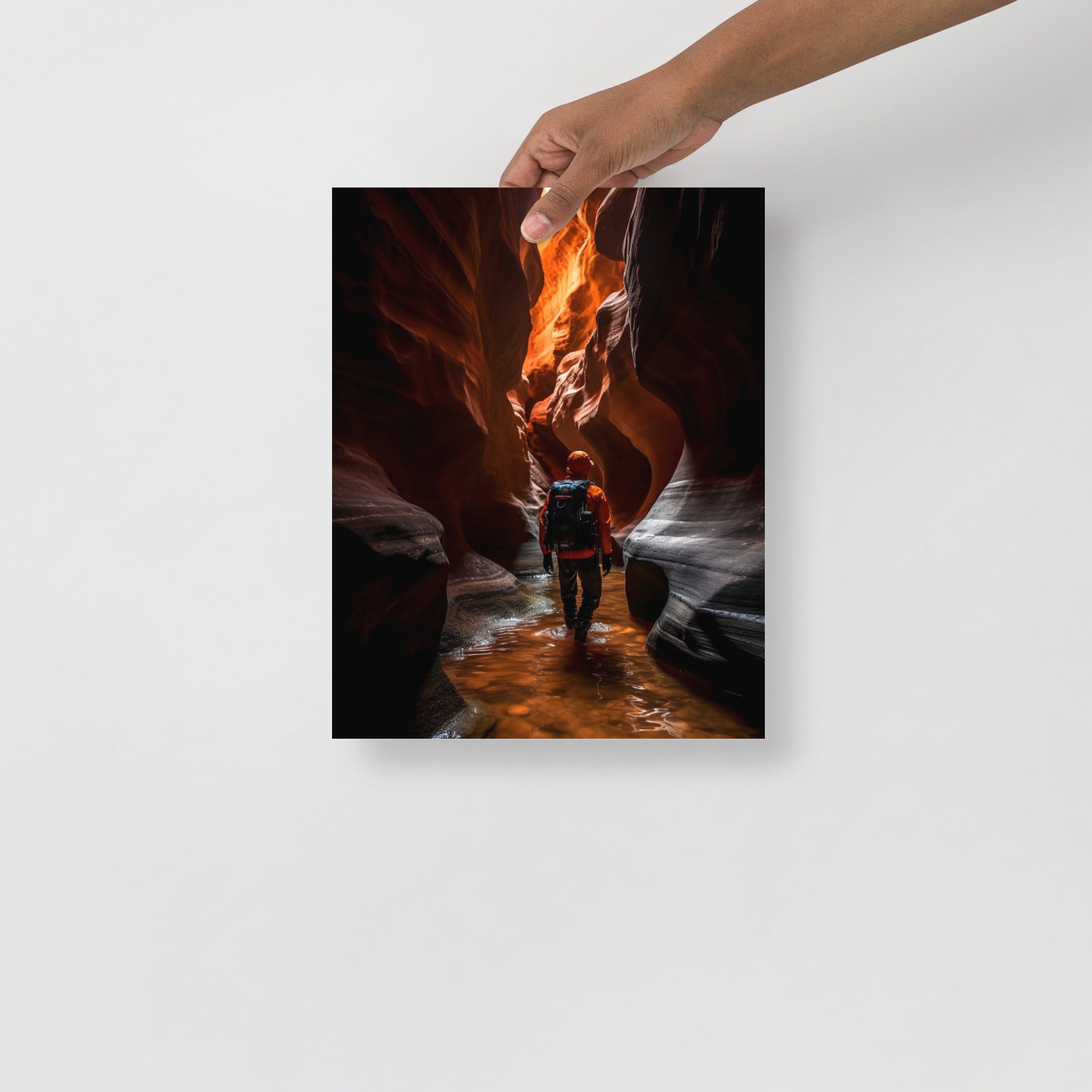 Stunning Adventurer Exploring Slot Canyon Art Poster by Visual Verse - Image 3
