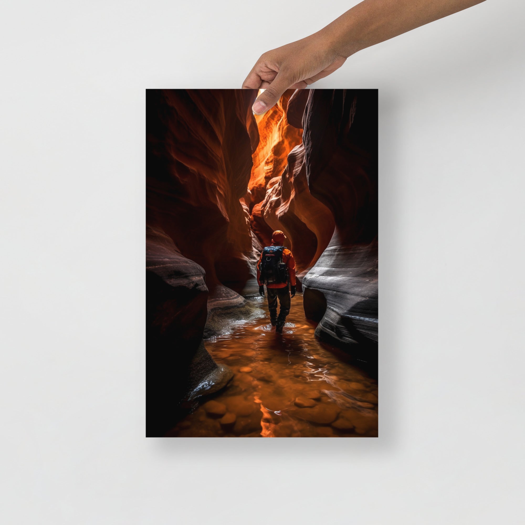 Stunning Adventurer Exploring Slot Canyon Art Poster by Visual Verse - Image 5