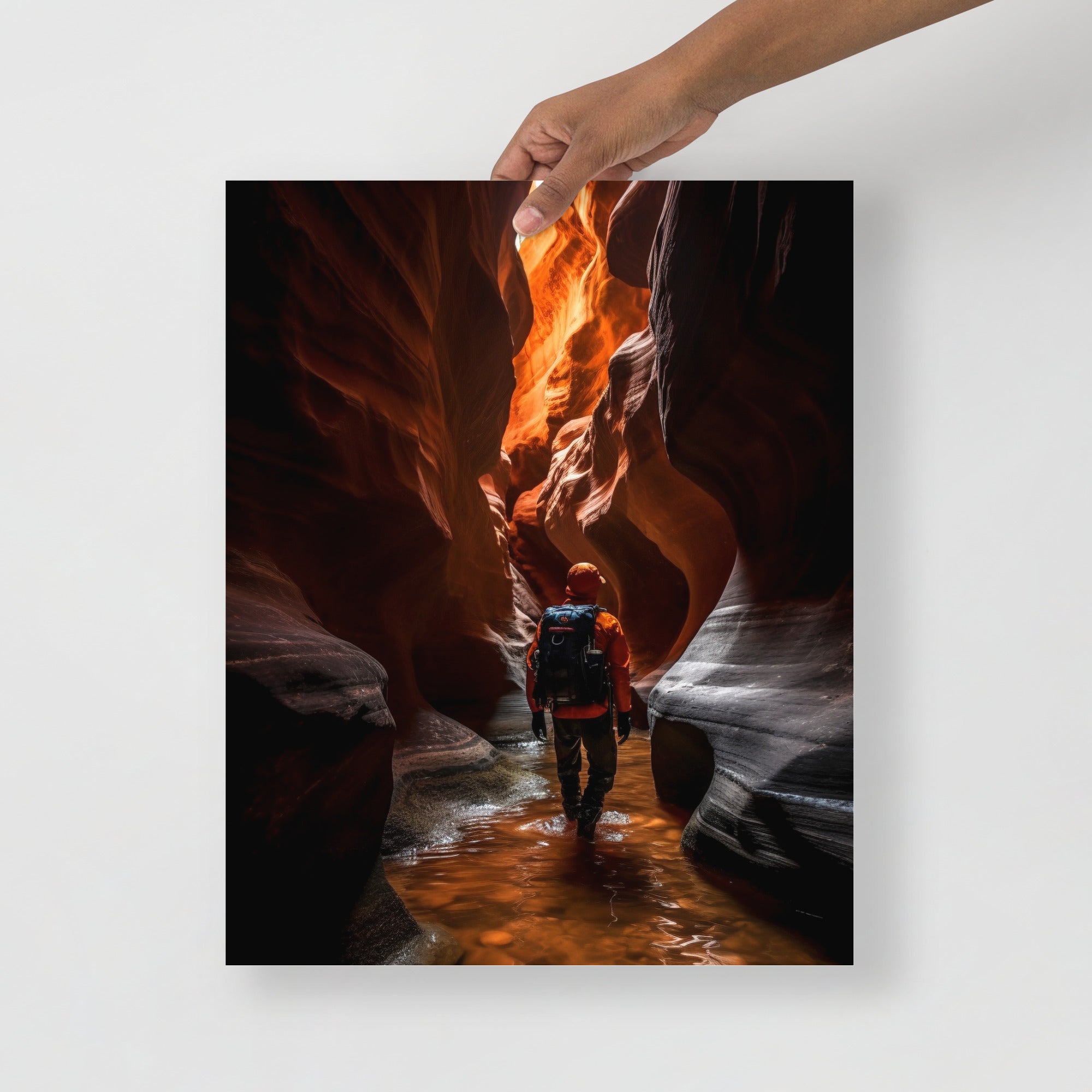 Stunning Adventurer Exploring Slot Canyon Art Poster by Visual Verse - Image 6