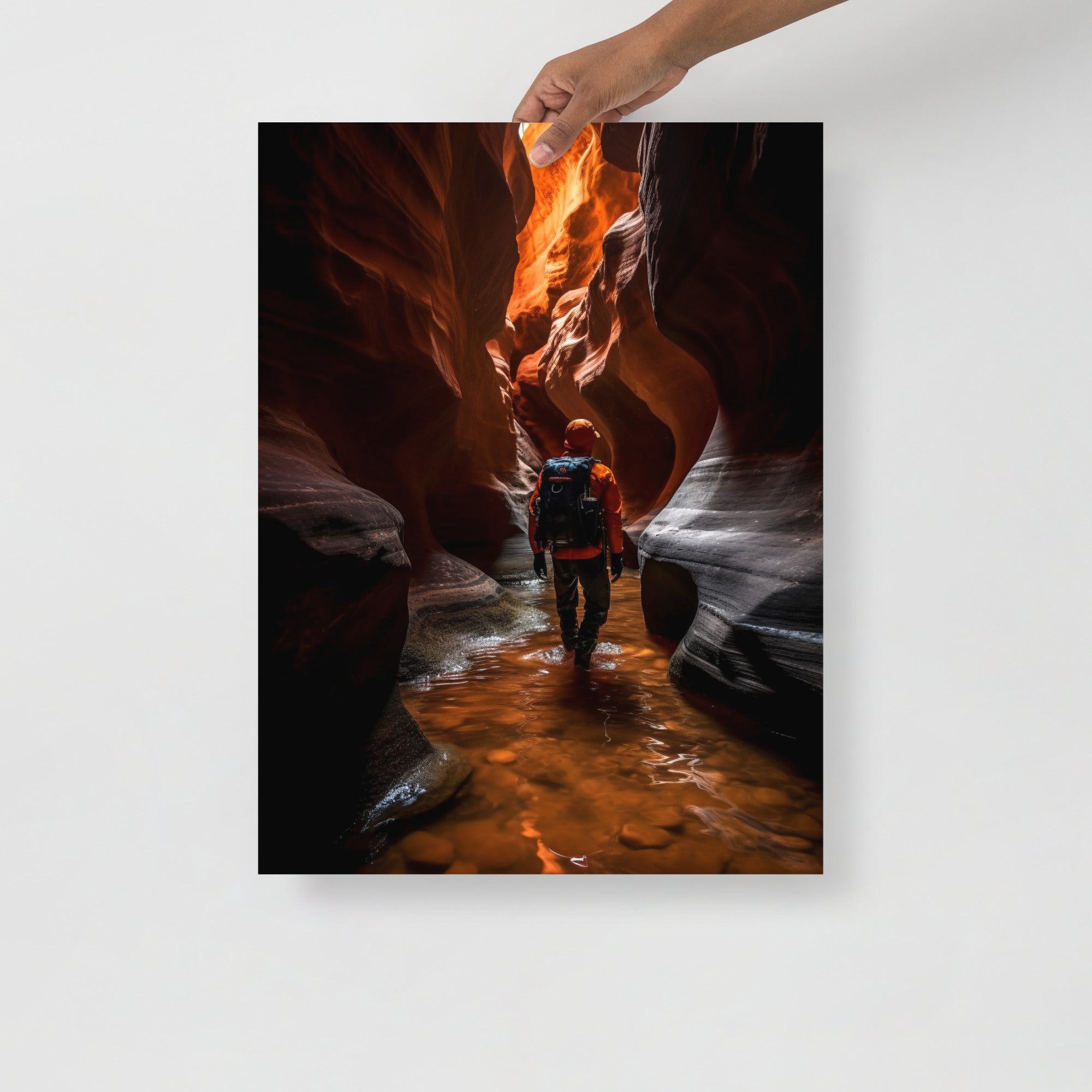 Stunning Adventurer Exploring Slot Canyon Art Poster by Visual Verse - Image 7