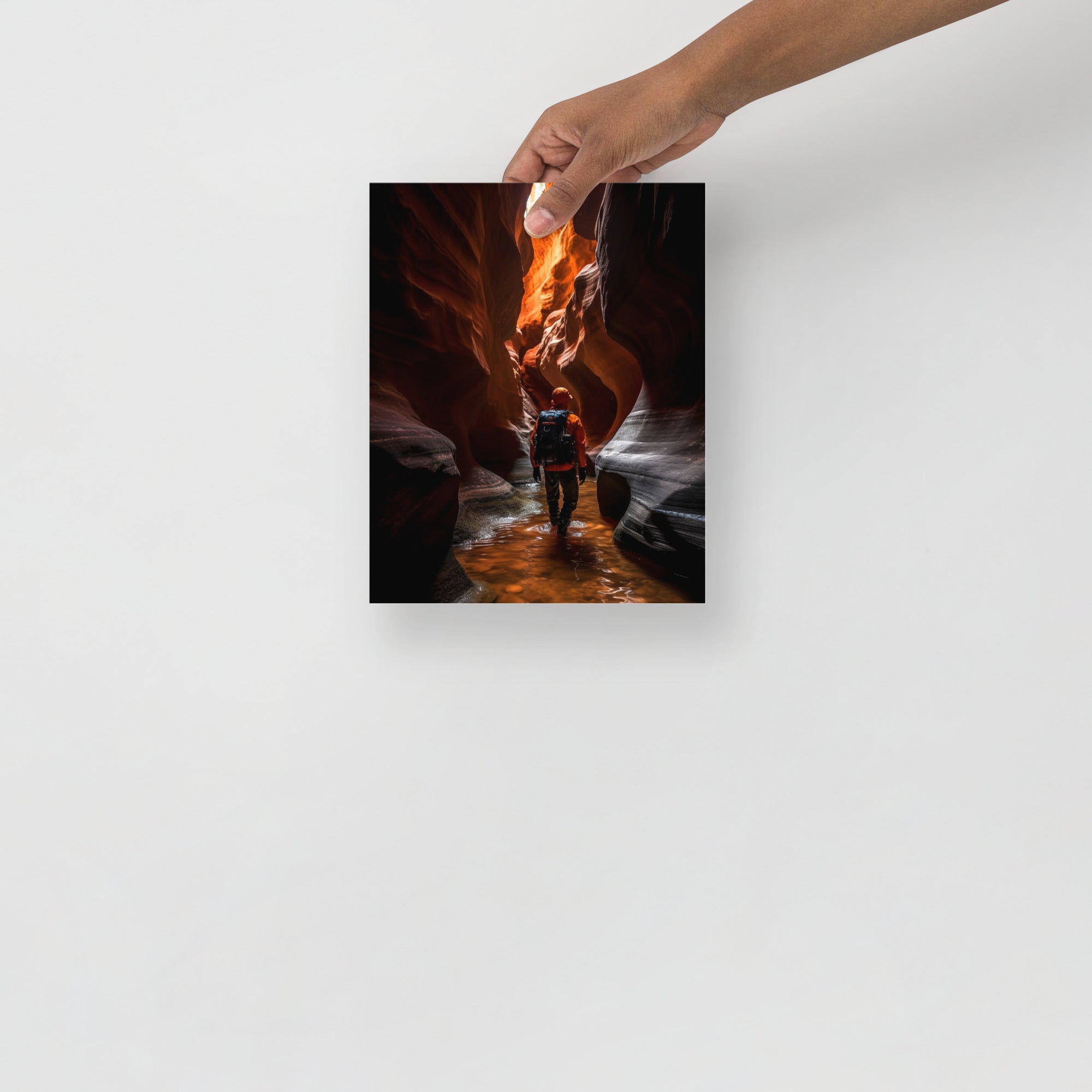 Stunning Adventurer Exploring Slot Canyon Art Poster by Visual Verse - Image 9
