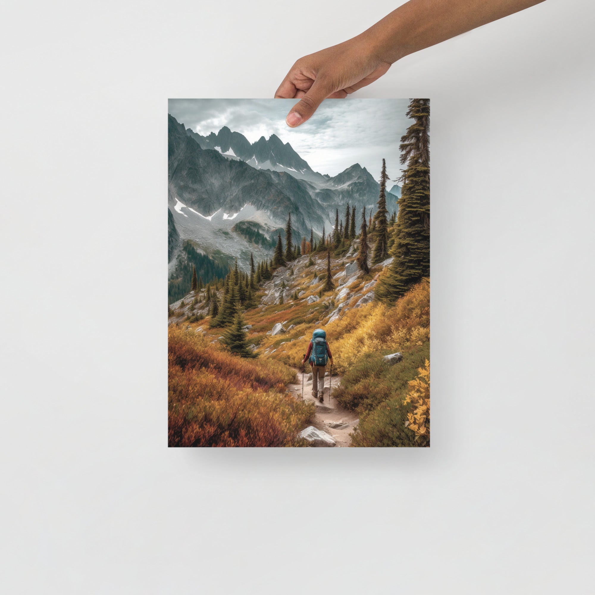 Stunning Hiker In The Valley Landscape Art Poster by Visual Verse - Image 3