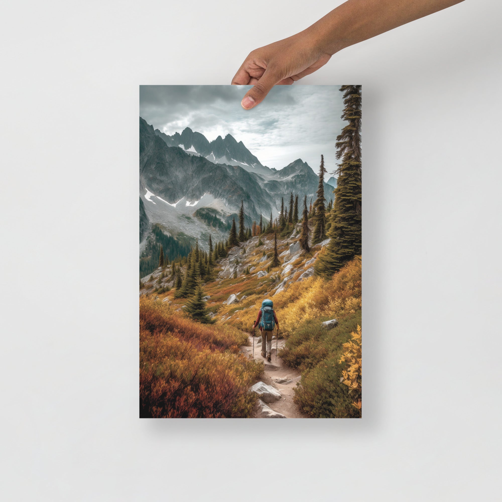 Stunning Hiker In The Valley Landscape Art Poster by Visual Verse - Image 4