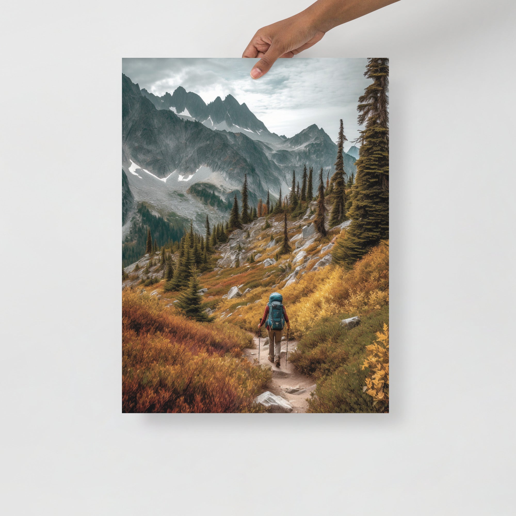 Stunning Hiker In The Valley Landscape Art Poster by Visual Verse - Image 6