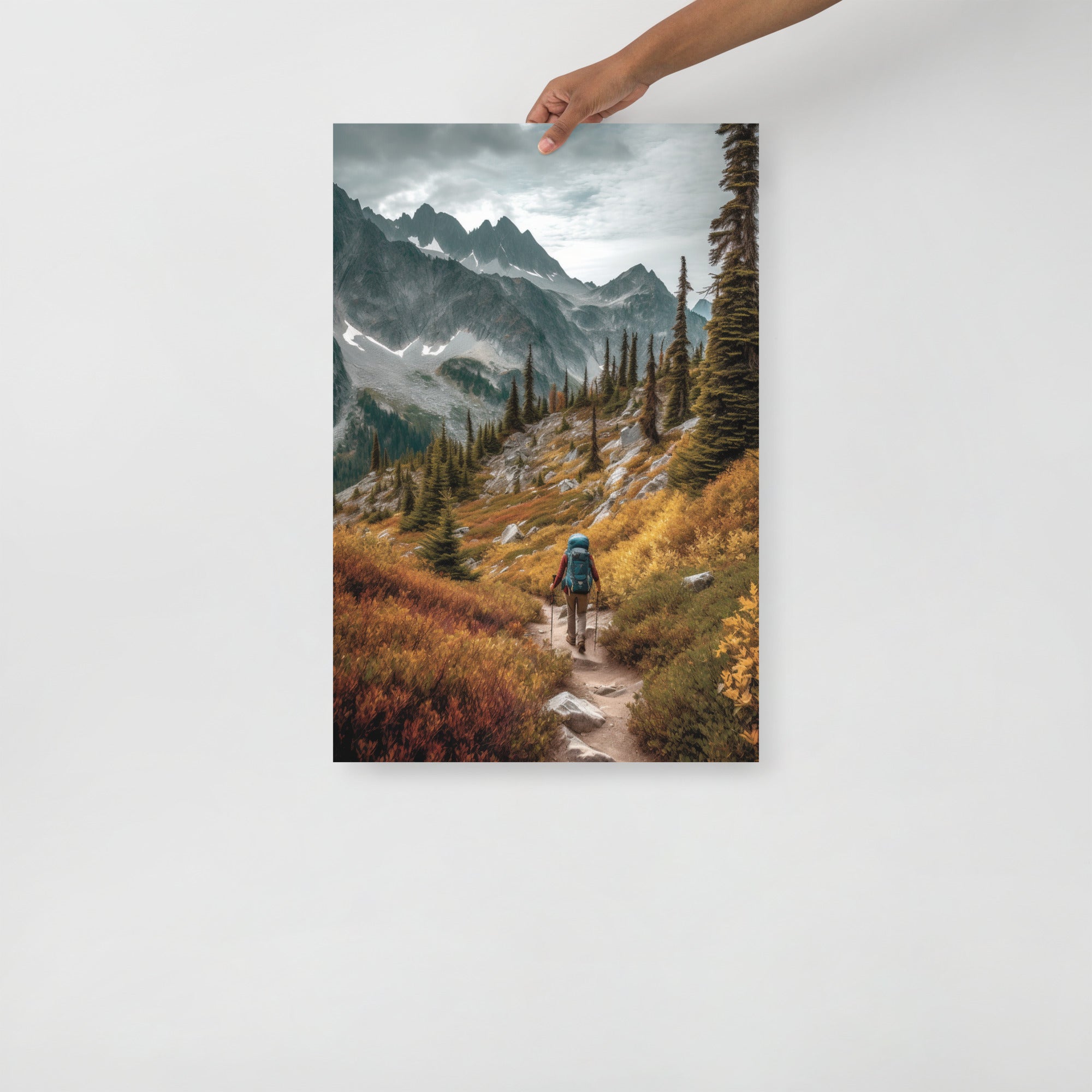 Stunning Hiker In The Valley Landscape Art Poster by Visual Verse - Image 7