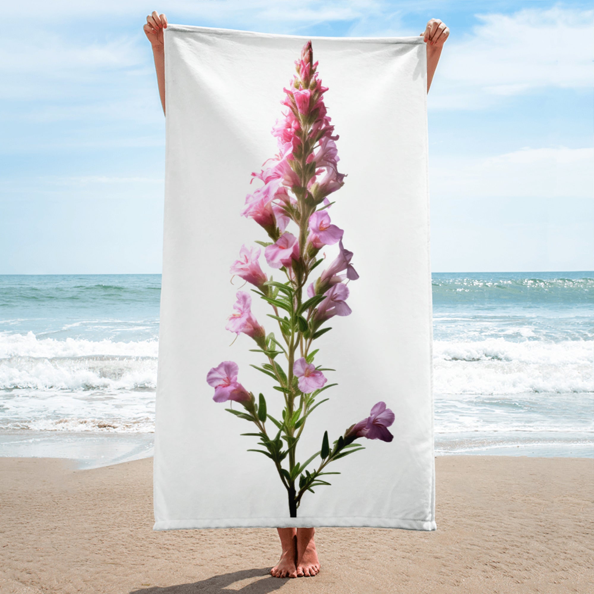 Sweet Rocket Flower Beach Towel by Visual Verse - Image 1