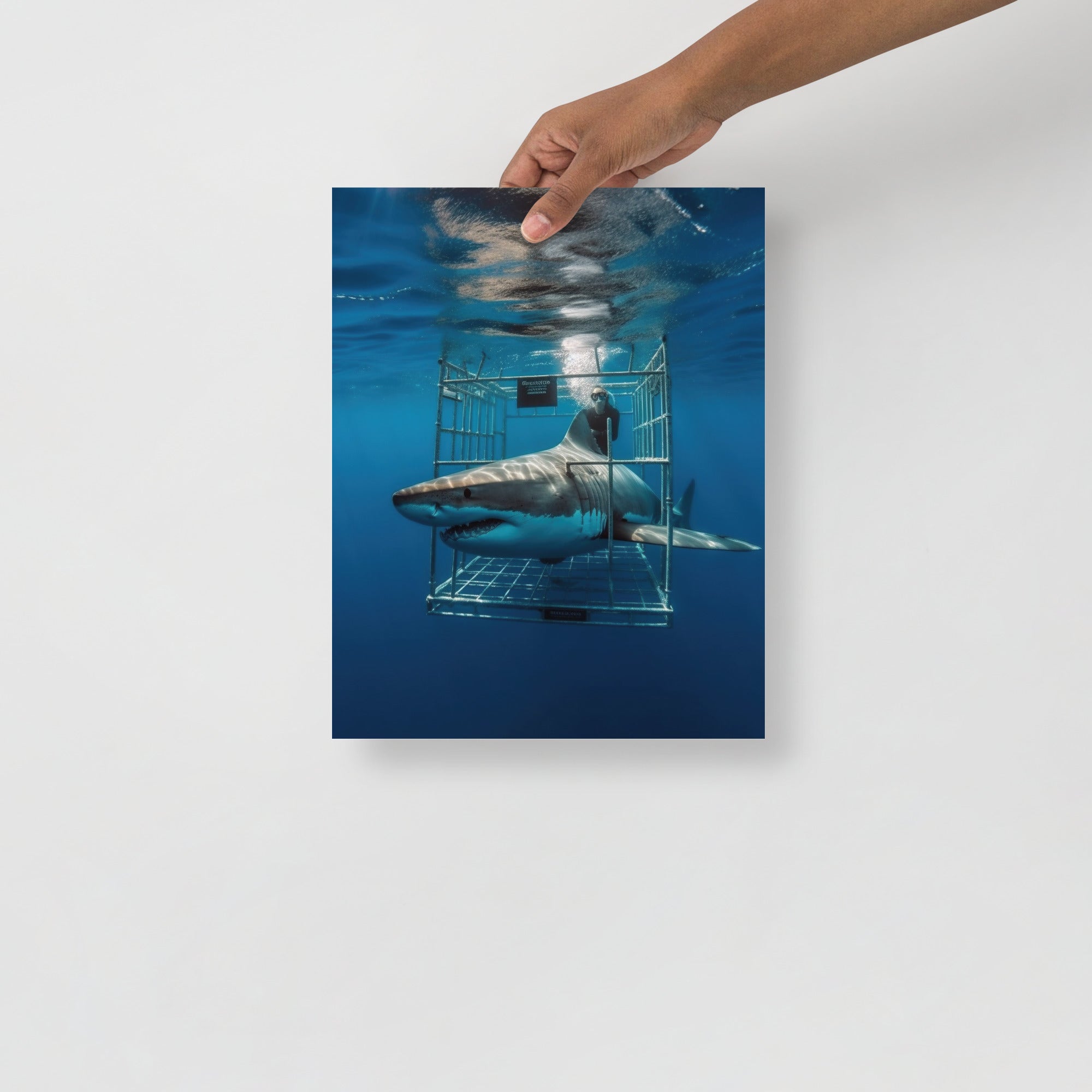 Swimming Adventure with Majestic Great White Sharks Art Poster by Visual Verse - Image 2
