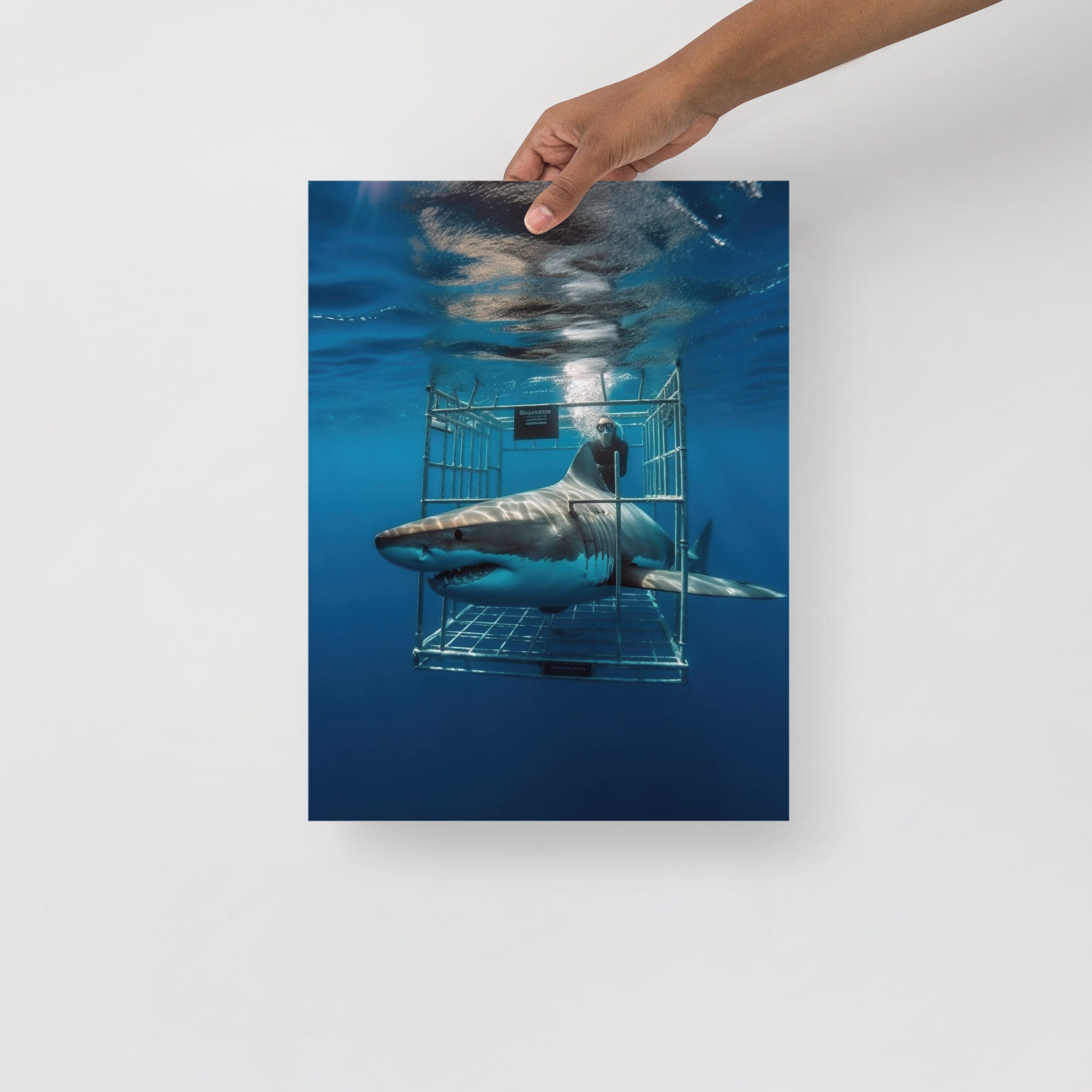 Swimming Adventure with Majestic Great White Sharks Art Poster by Visual Verse - Image 3