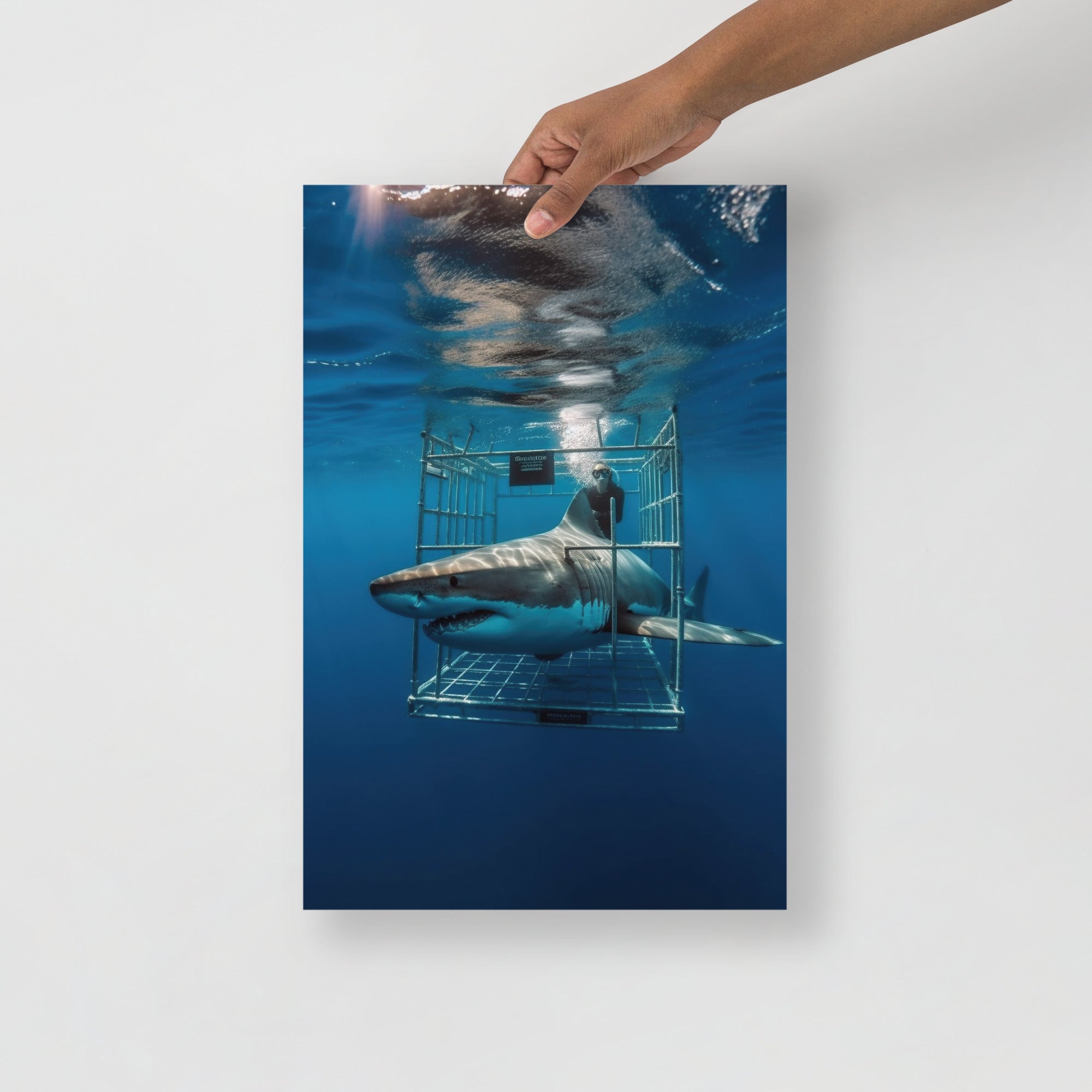 Swimming Adventure with Majestic Great White Sharks Art Poster by Visual Verse - Image 4