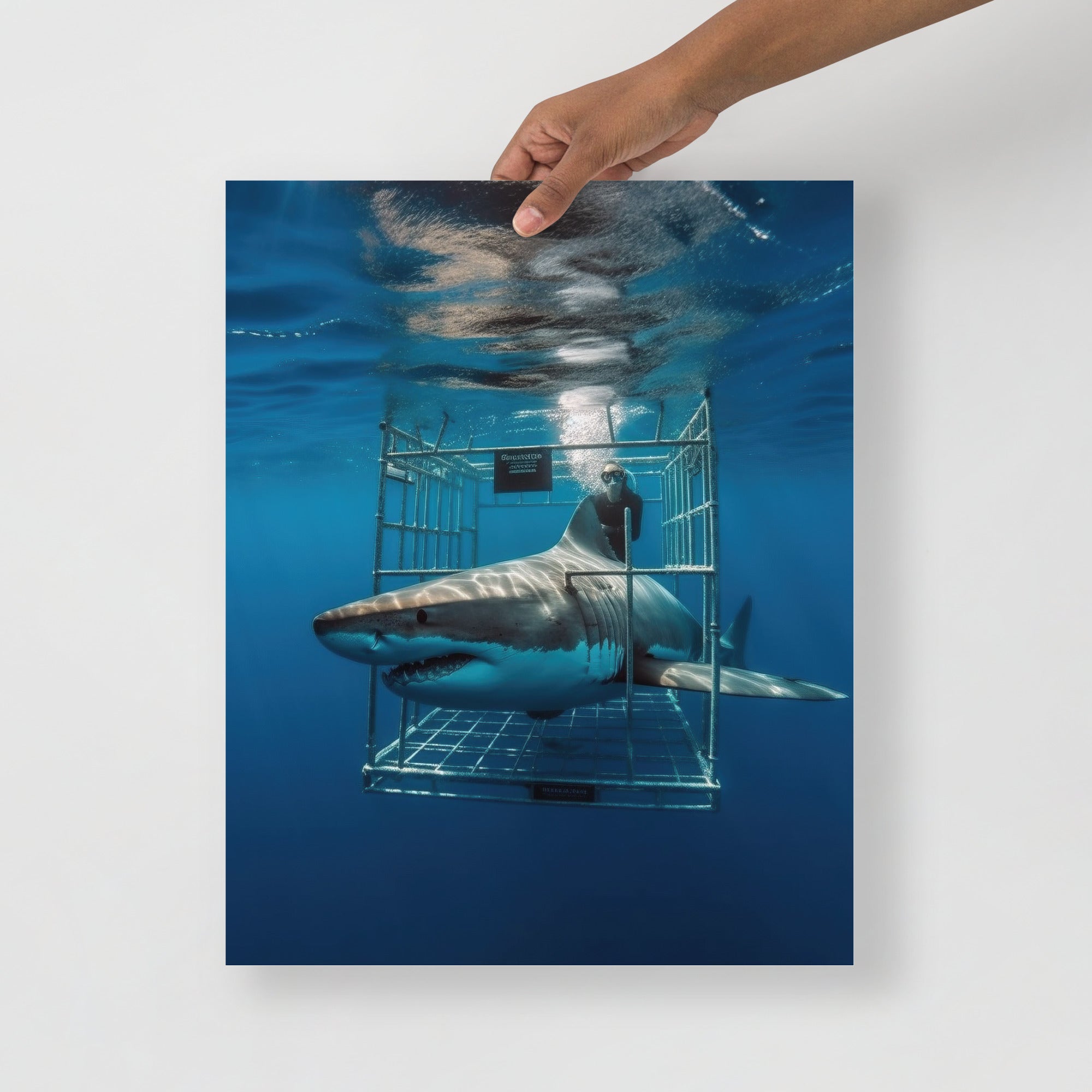 Swimming Adventure with Majestic Great White Sharks Art Poster by Visual Verse - Image 5