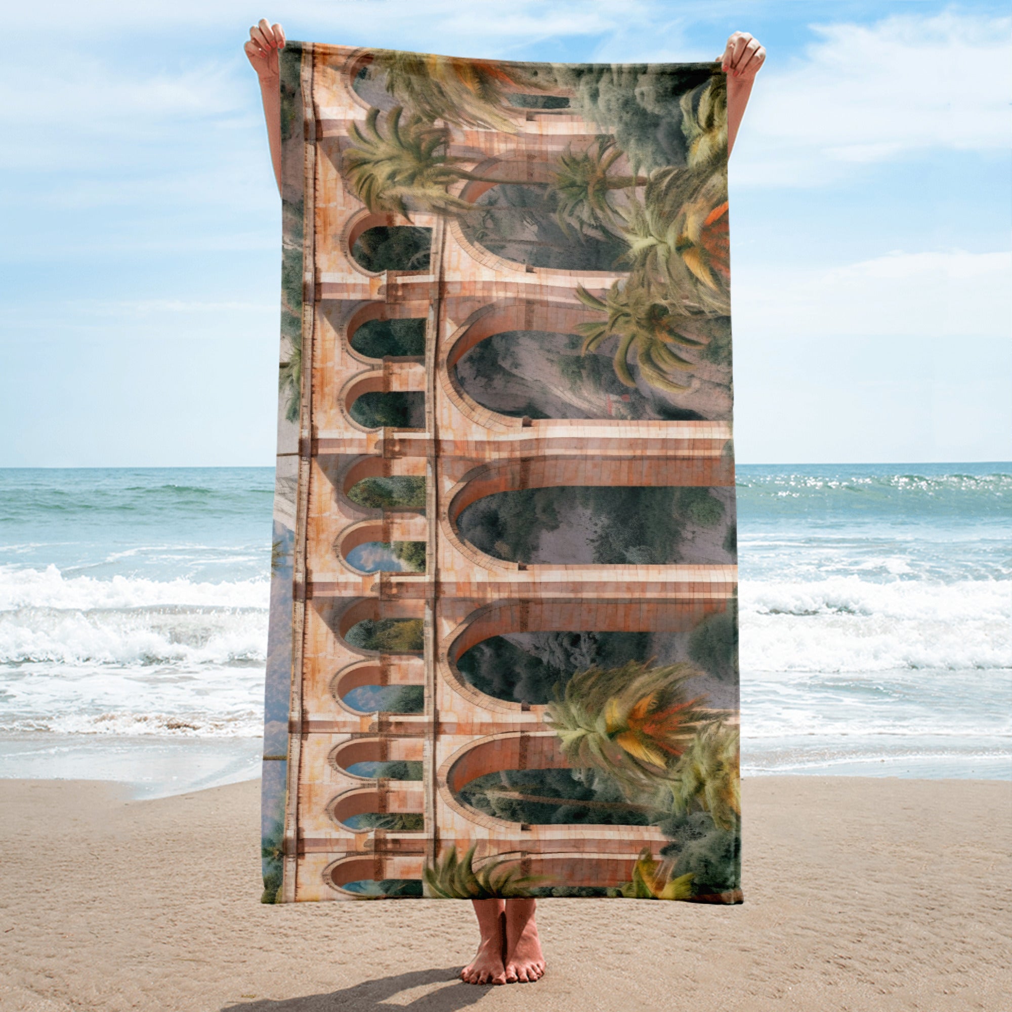 The Puente Nuevo Spain Beach Towel by Visual Verse - Image 2